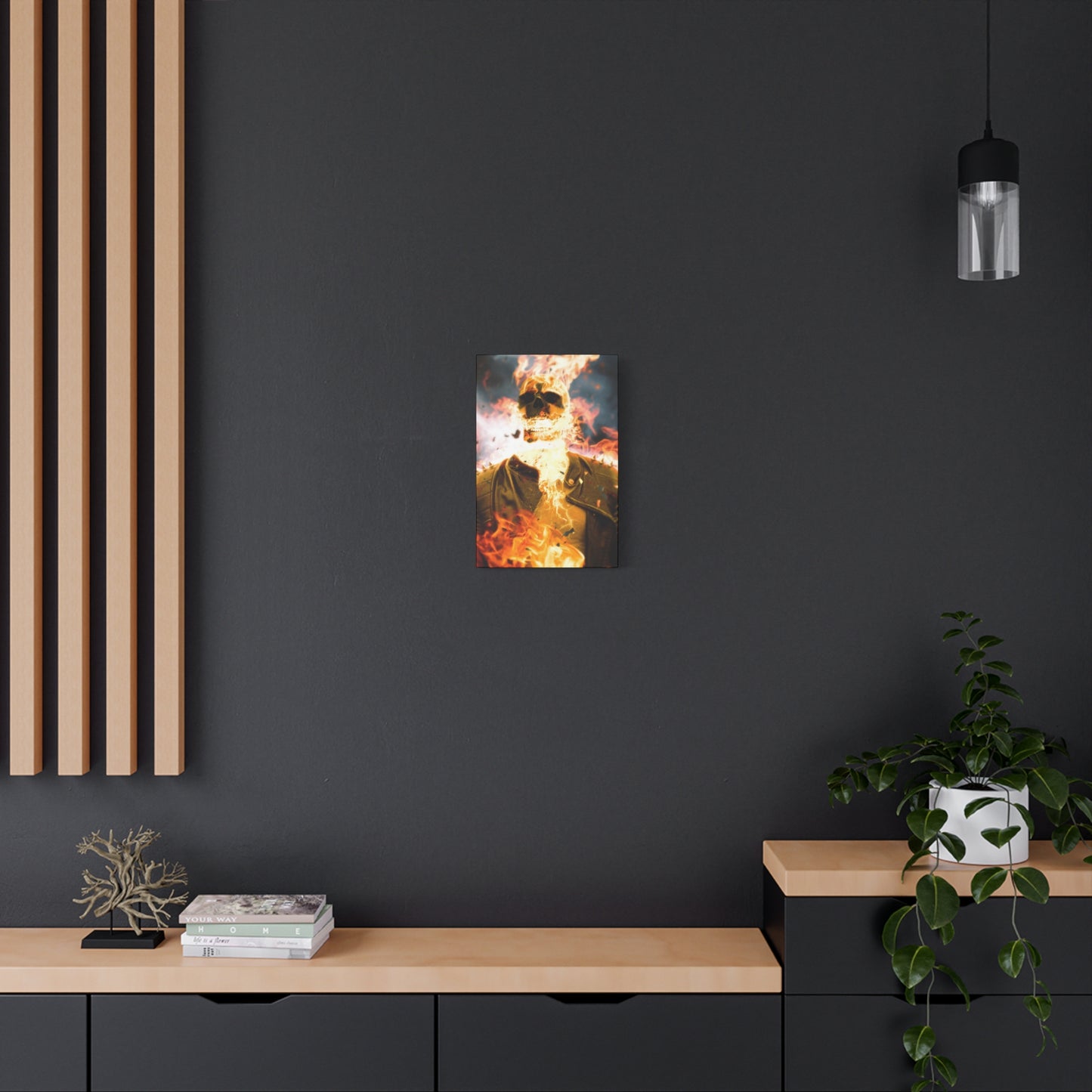 Canvas Wall Art - Flaming Ghost Rider Print, Perfect for Halloween Decor, Gift for Horror Fans, Unique Gift for Home