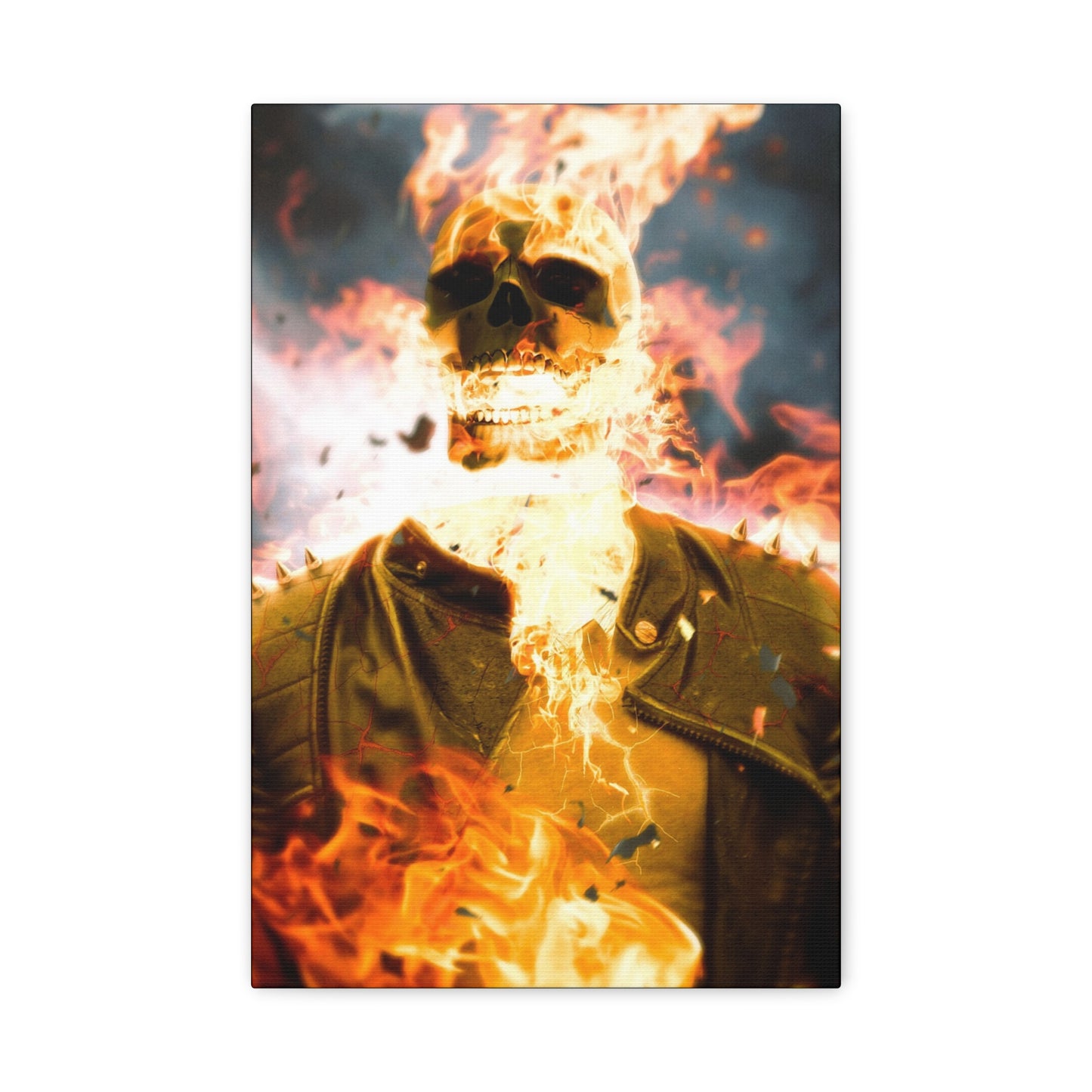 Canvas Wall Art - Flaming Ghost Rider Print, Perfect for Halloween Decor, Gift for Horror Fans, Unique Gift for Home