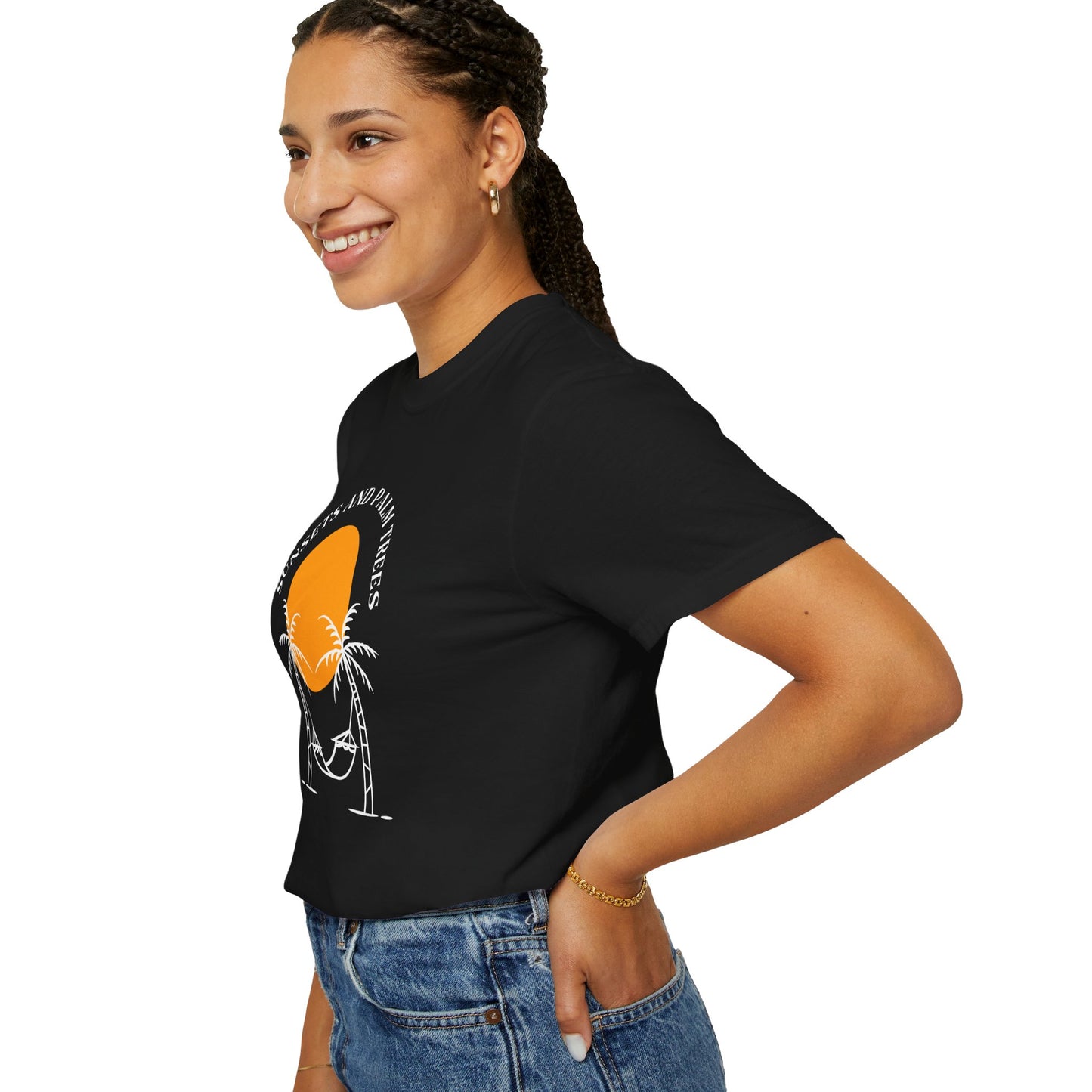 Sunset and Palm Trees T-shirt, Unisex Relaxed Tee, Summer Vibes Shirt, Vacation Attire, Beach Lover Gift, Casual Wear