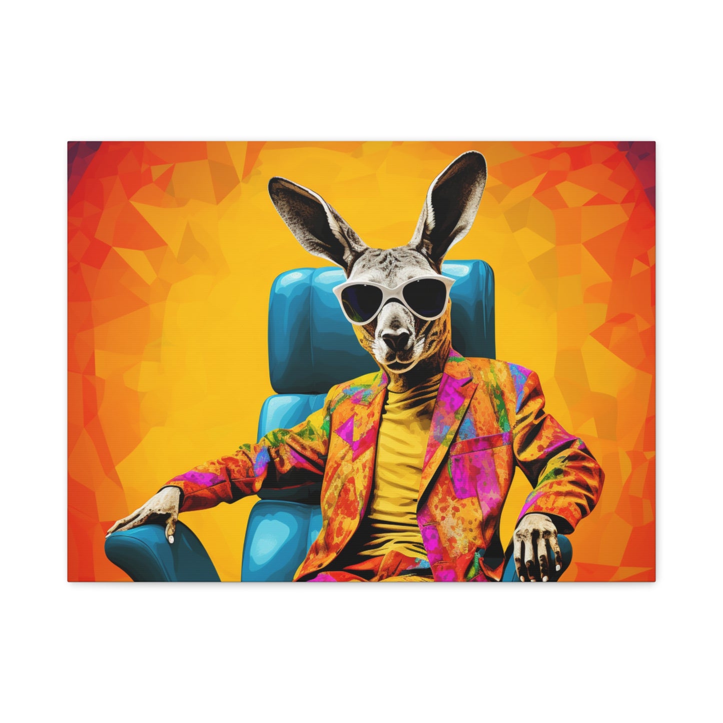 Colorful Kangaroo Wall Art - Retro Stretched Canvas