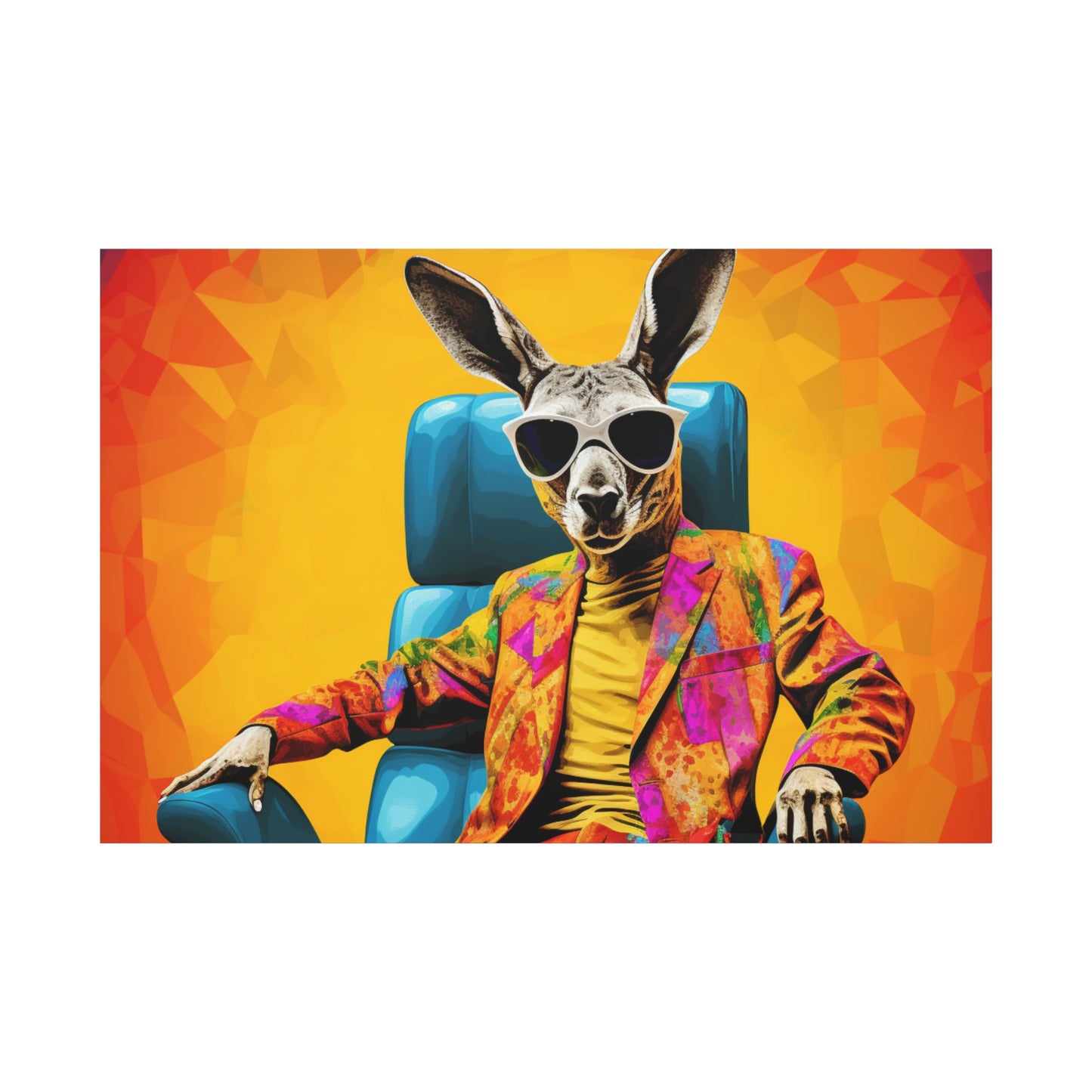 Colorful Kangaroo Wall Art - Retro Stretched Canvas