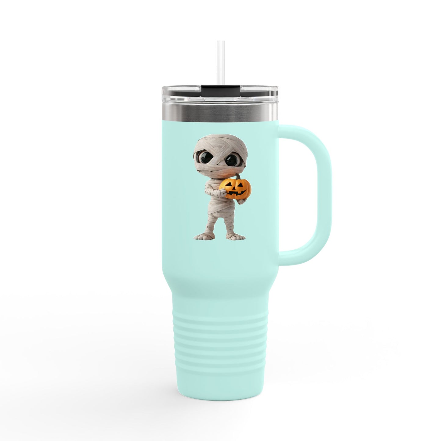 Halloween Mummy Pumpkin Insulated Travel Mug, 40oz | Whimsical Mummy Design, Perfect for Fall, Gifts, Trick-or-Treat, Coffee Lovers, Eco-Friendly
