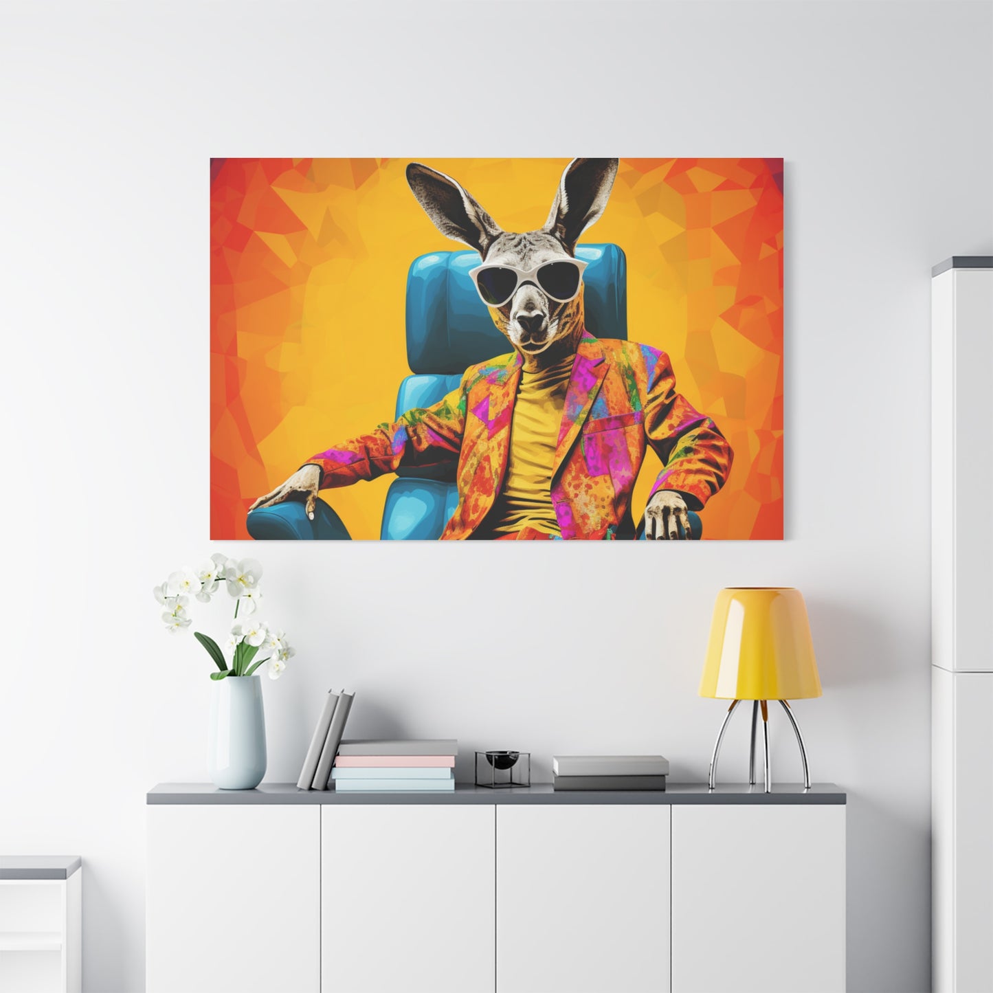 Colorful Kangaroo Wall Art - Retro Stretched Canvas