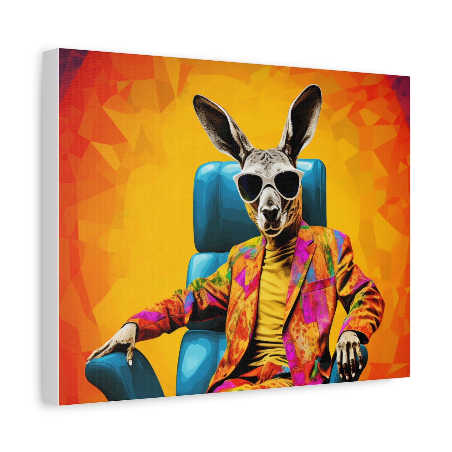 Colorful Kangaroo Wall Art - Retro Stretched Canvas