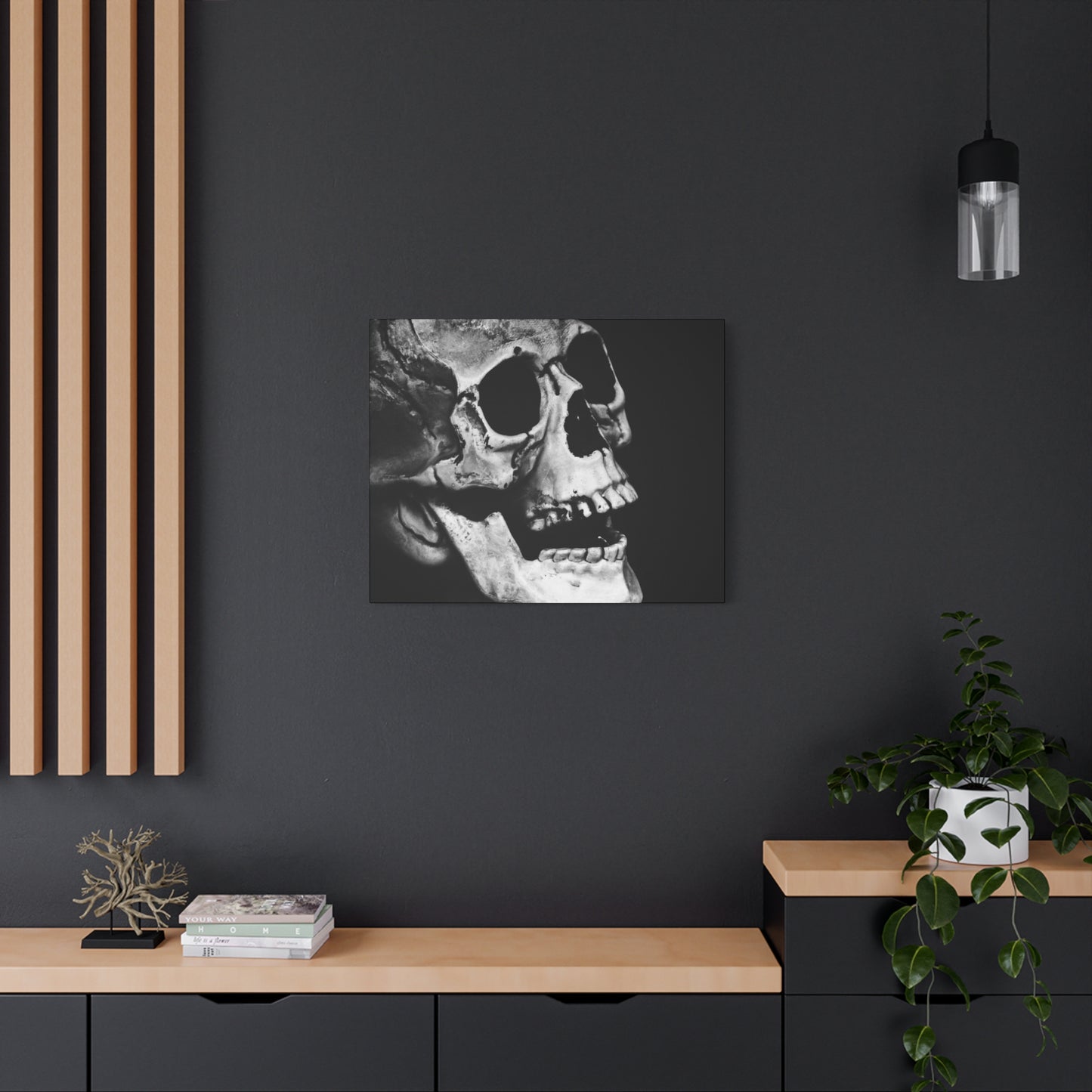 Black Skull Matte Canvas Art, Gothic Wall Decor, Halloween Decoration, Unique Home Aesthetic, Edgy Interior Design