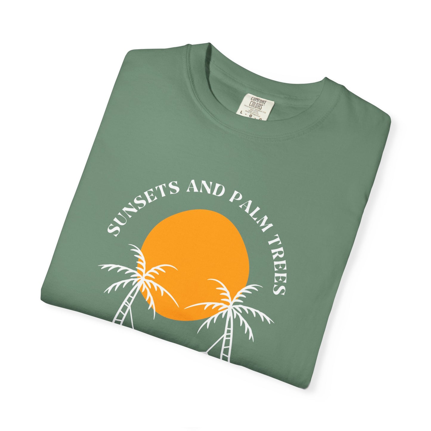 Sunset and Palm Trees T-shirt, Unisex Relaxed Tee, Summer Vibes Shirt, Vacation Attire, Beach Lover Gift, Casual Wear