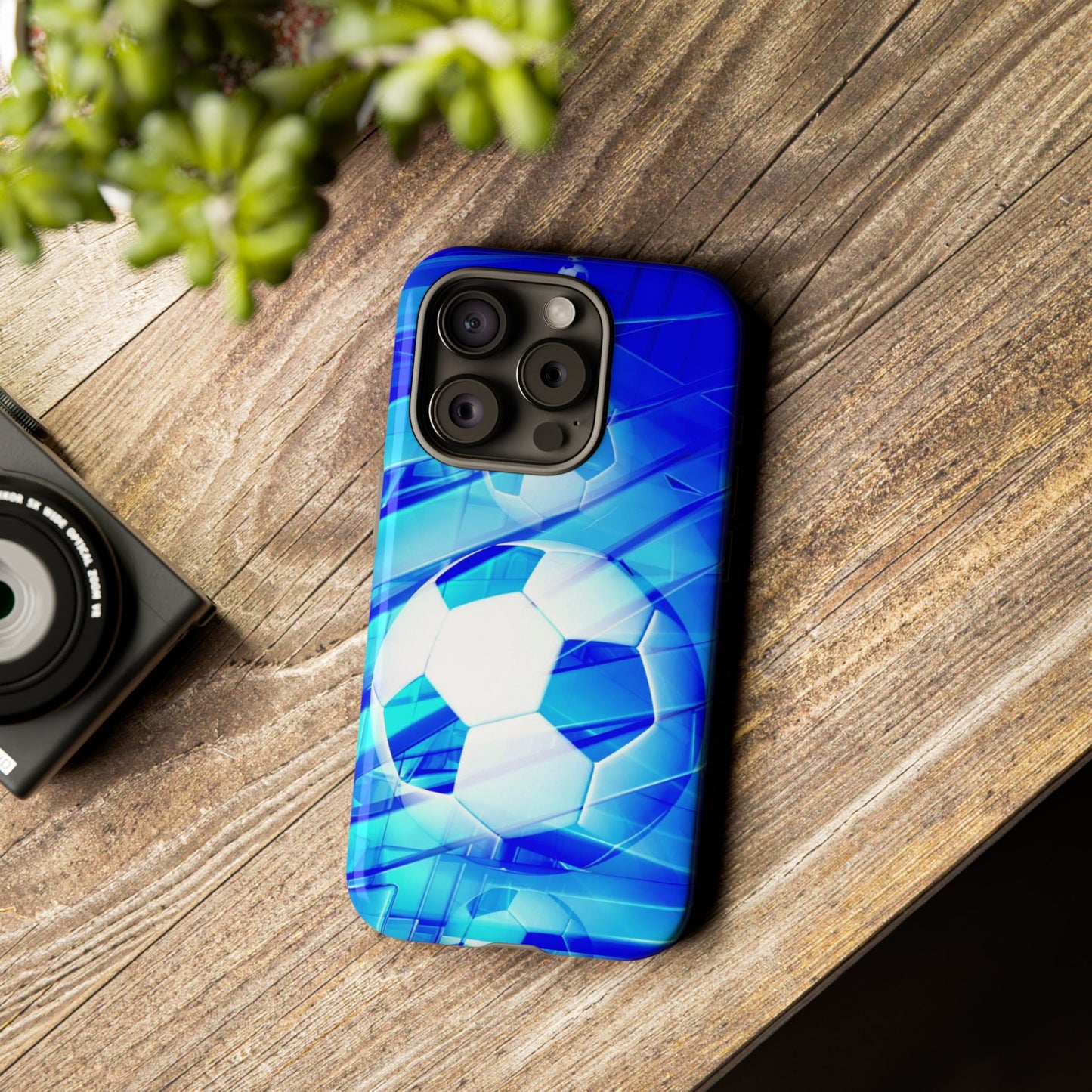 Soccer Phone Case with Tough Design, Blue Soccer Graphic Cover, Sporty Gift, Athletic Accessory, Youthful Decor, Durable Protection