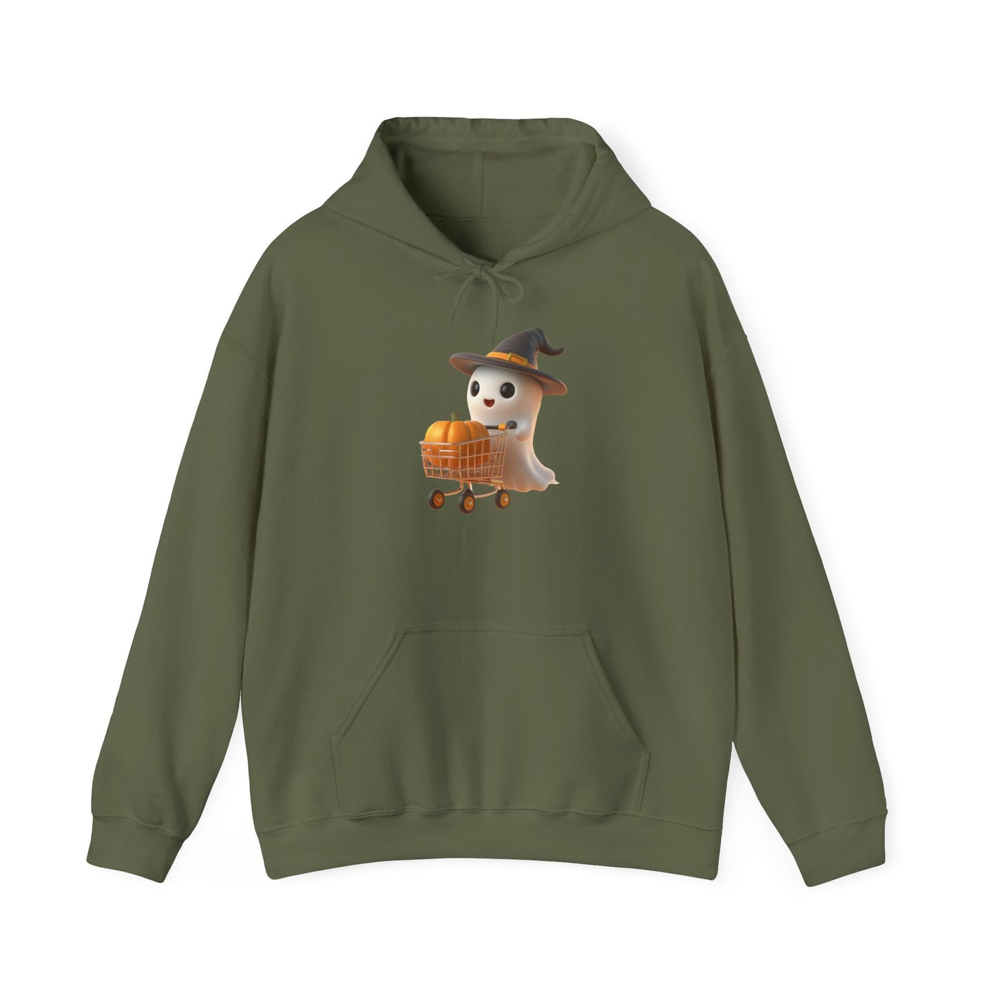 Friendly Ghost Shopper Halloween Hoodie, Unisex Pullover Sweatshirt for Fall, Cozy Halloween Sweatshirt, Ghost Lovers Gift, Spooky Season Apparel