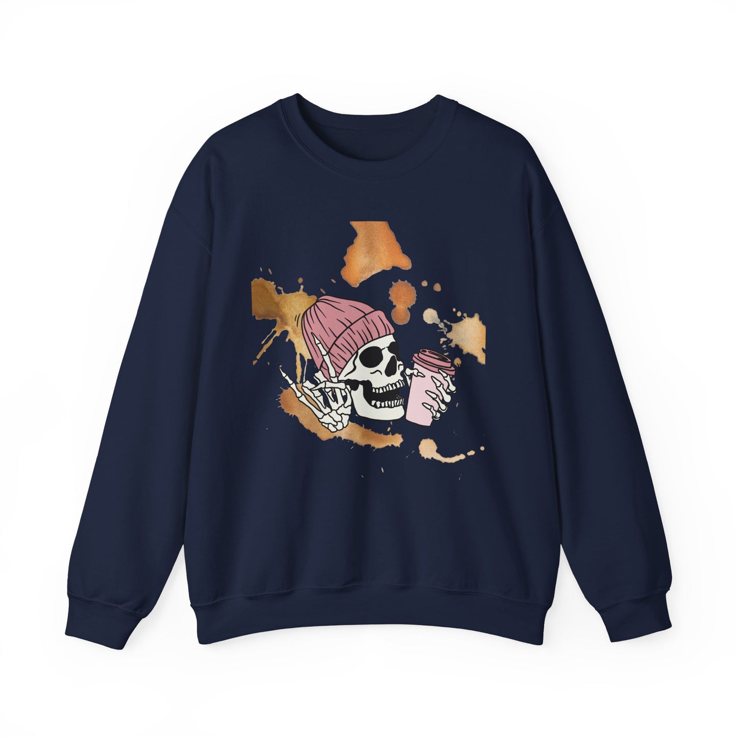 Cool Skull Coffee Sweatshirt, Unisex Crewneck Pullover, Halloween Gift, Cozy Sweatshirt, Edgy Halloween Apparel, Casual Style