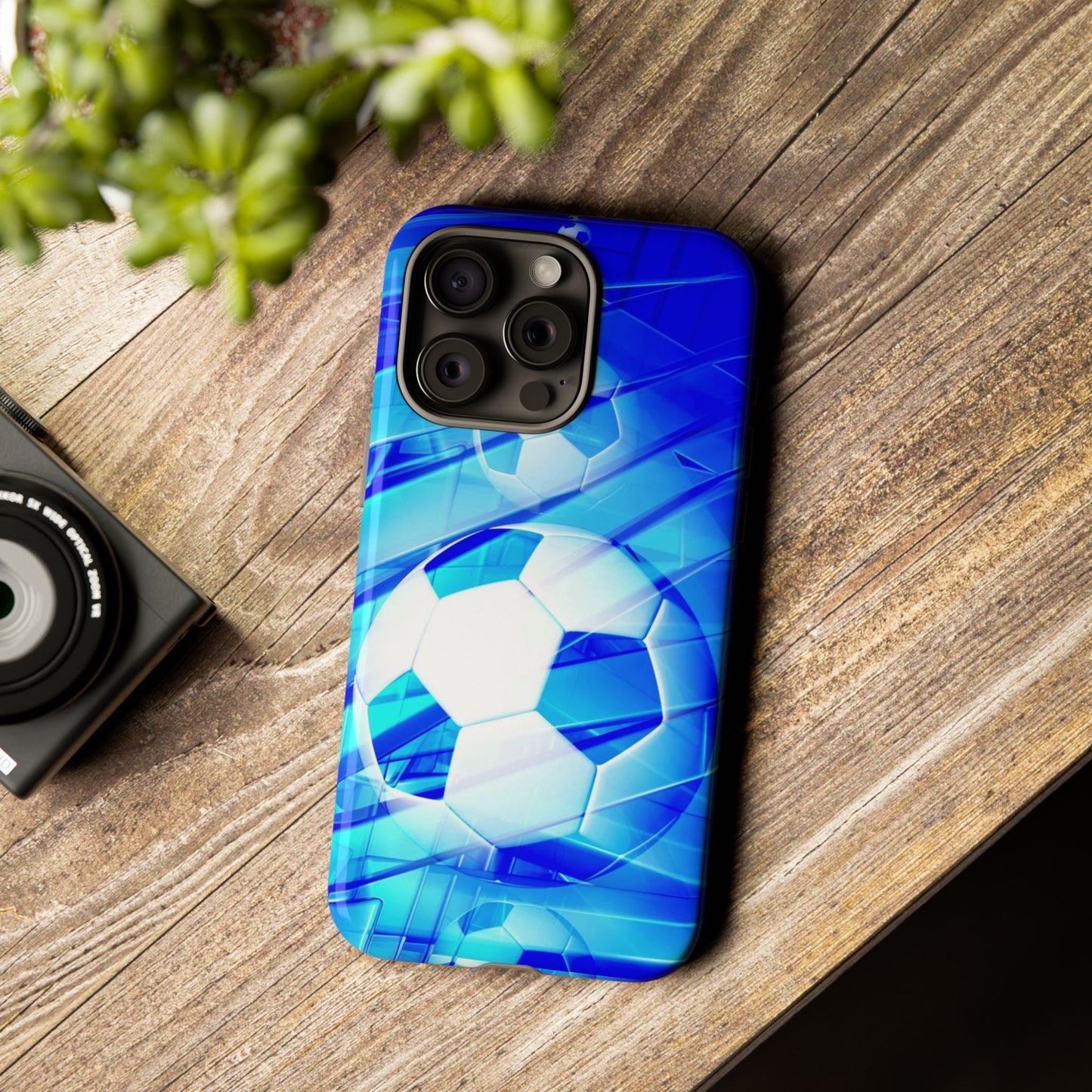 Soccer Phone Case with Tough Design, Blue Soccer Graphic Cover, Sporty Gift, Athletic Accessory, Youthful Decor, Durable Protection