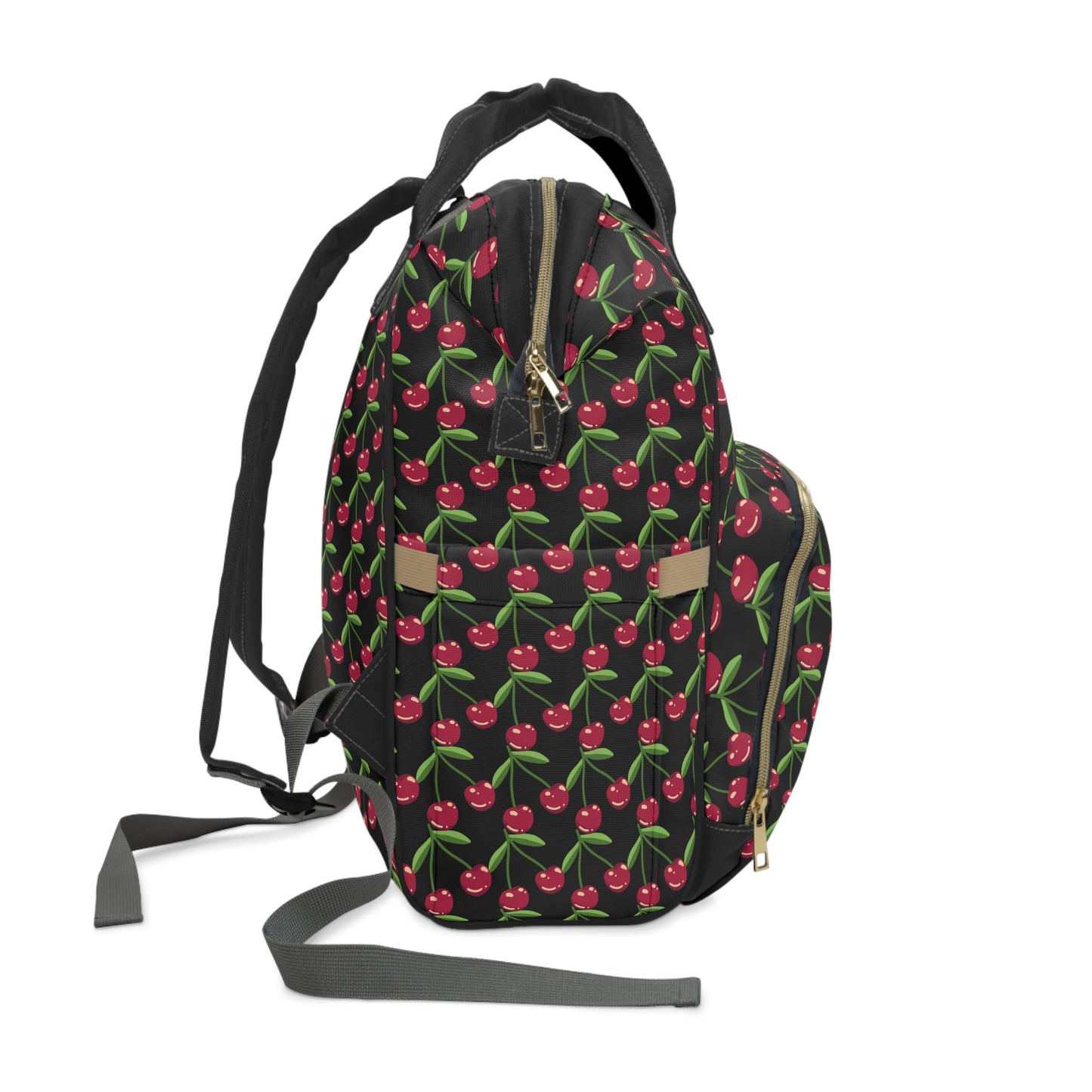 Cherry Pattern Multifunctional Backpack, Stylish Baby Bag, Functional Maternity Backpack, Trendy Diaper Bag for Moms, Chic Baby Gear