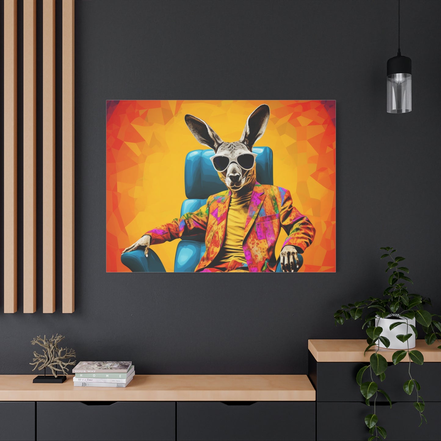 Colorful Kangaroo Wall Art - Retro Stretched Canvas