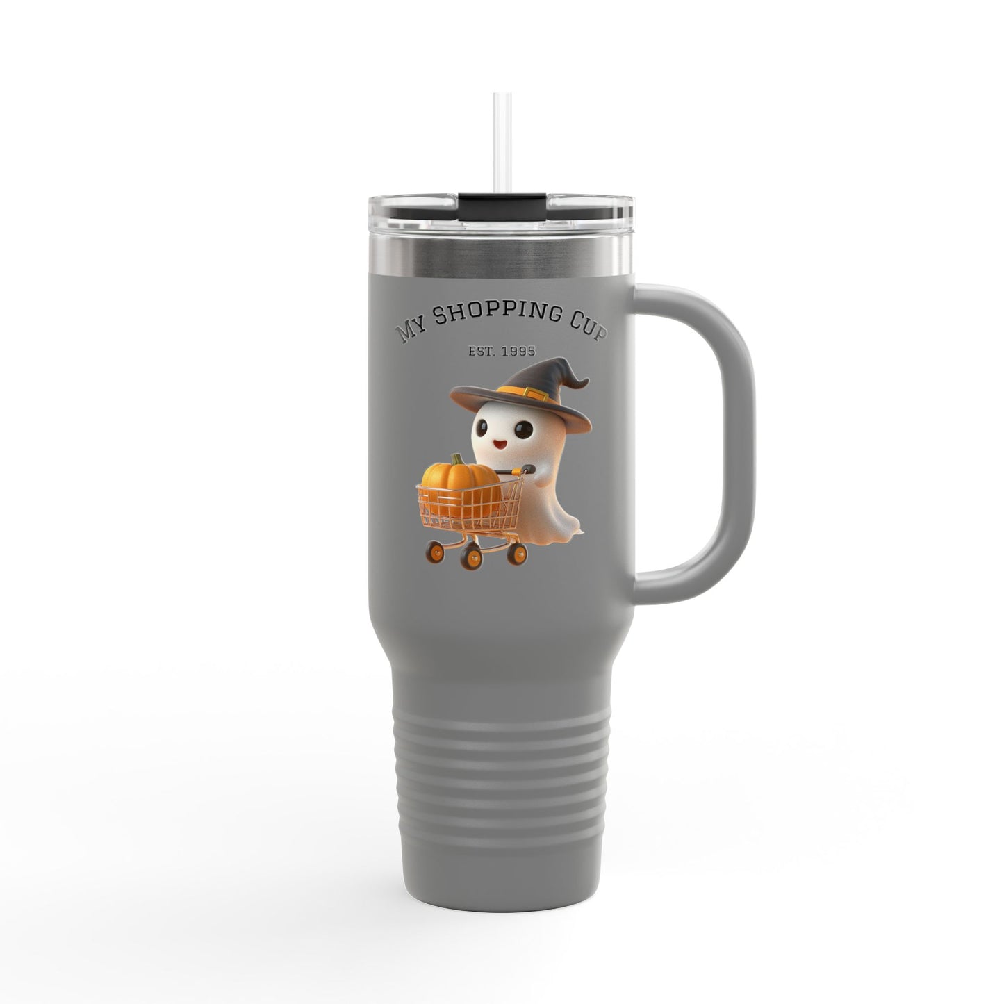 Halloween Insulated Travel Mug, 40oz | Ghost Shopper Coffee Cup | Perfect for Fall, Gifts, Haunted House Parties, Seasonal Drinkware