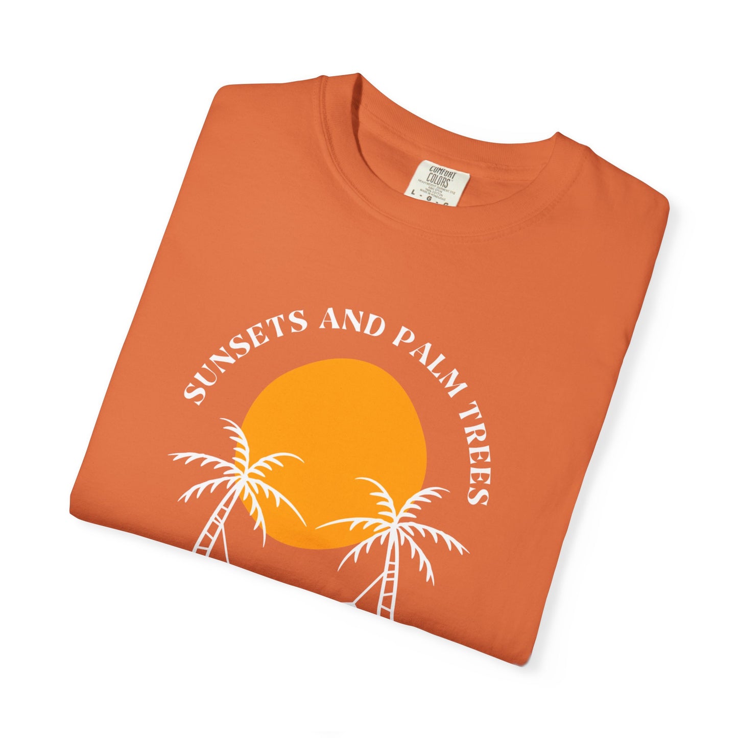 Sunset and Palm Trees T-shirt, Unisex Relaxed Tee, Summer Vibes Shirt, Vacation Attire, Beach Lover Gift, Casual Wear