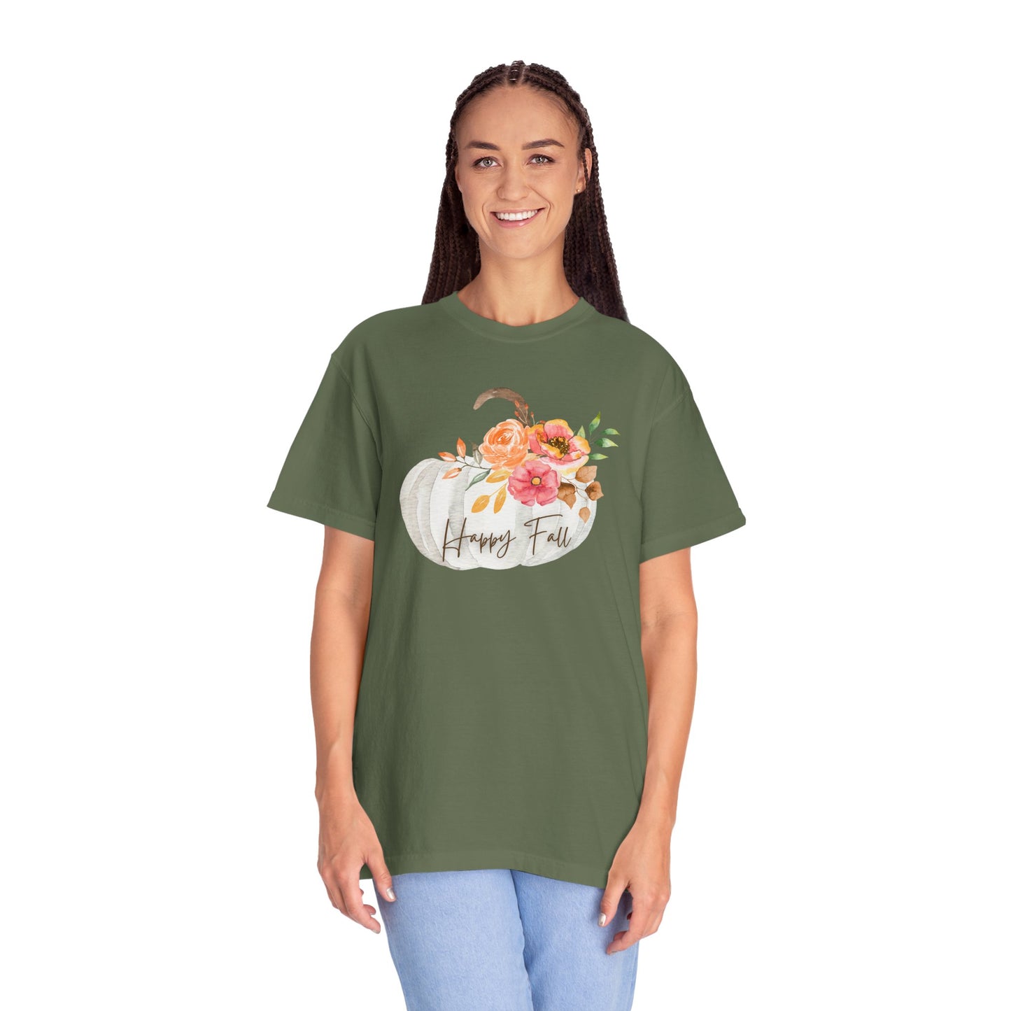 Happy Fall Pumpkin T-Shirt | Unisex Garment-Dyed Tee for Autumn, Thanksgiving, Fall Fashion, Pumpkin Lovers, Seasonal Style