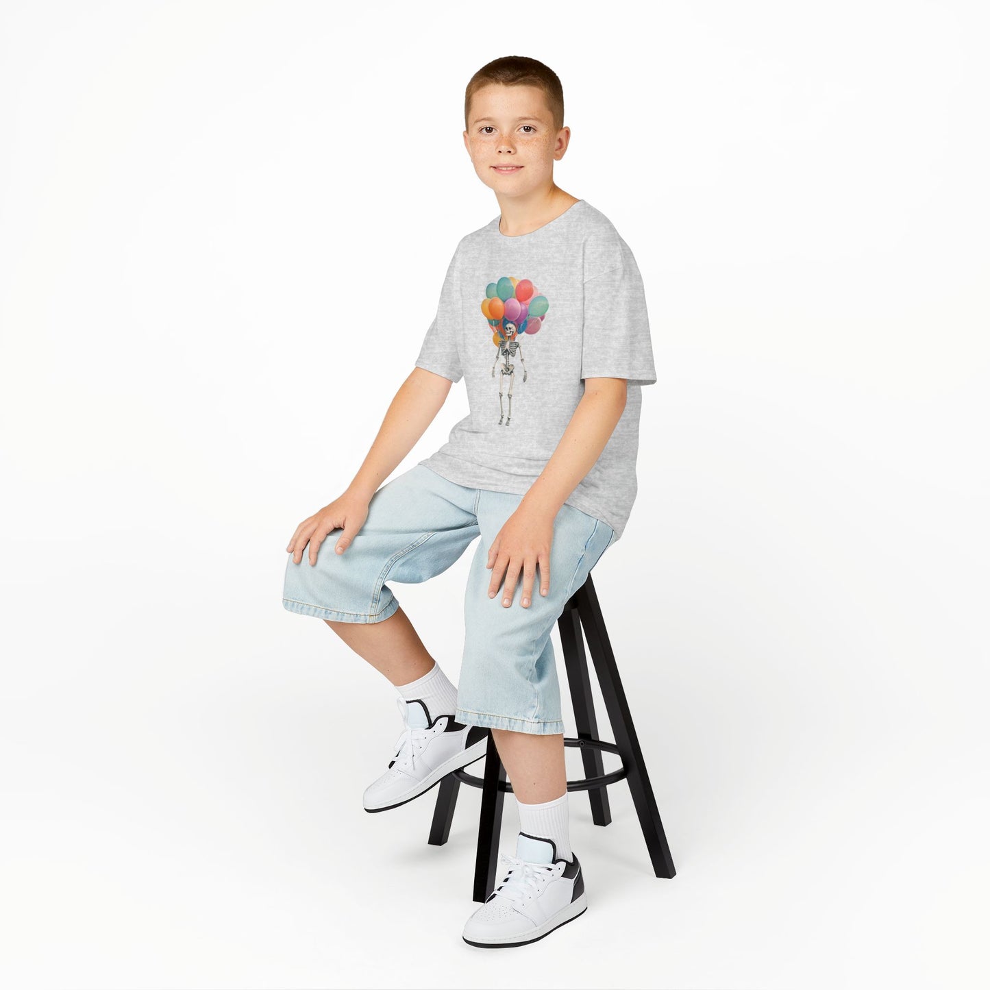 Kids Skeleton Balloon Tee - Fun Halloween Shirt, Birthday Gift, Unique Kids Tee, Playful Cotton Shirt, Holiday Apparel, Cute Skeleton Design