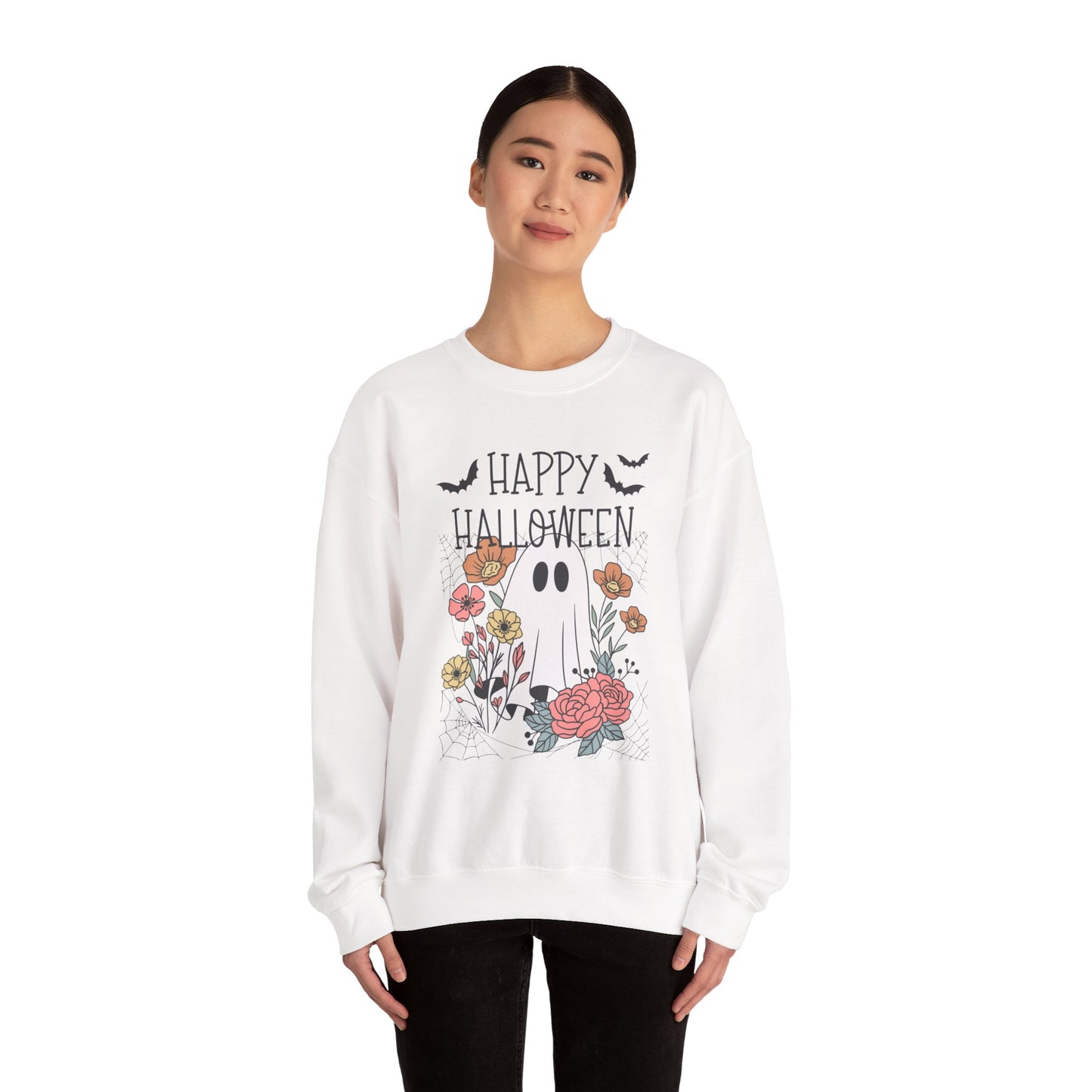 Happy Halloween Ghost Sweatshirt, Unisex Crewneck, Cozy Fall Apparel, Perfect Halloween Gift, Autumn Fashion, Spooky Season
