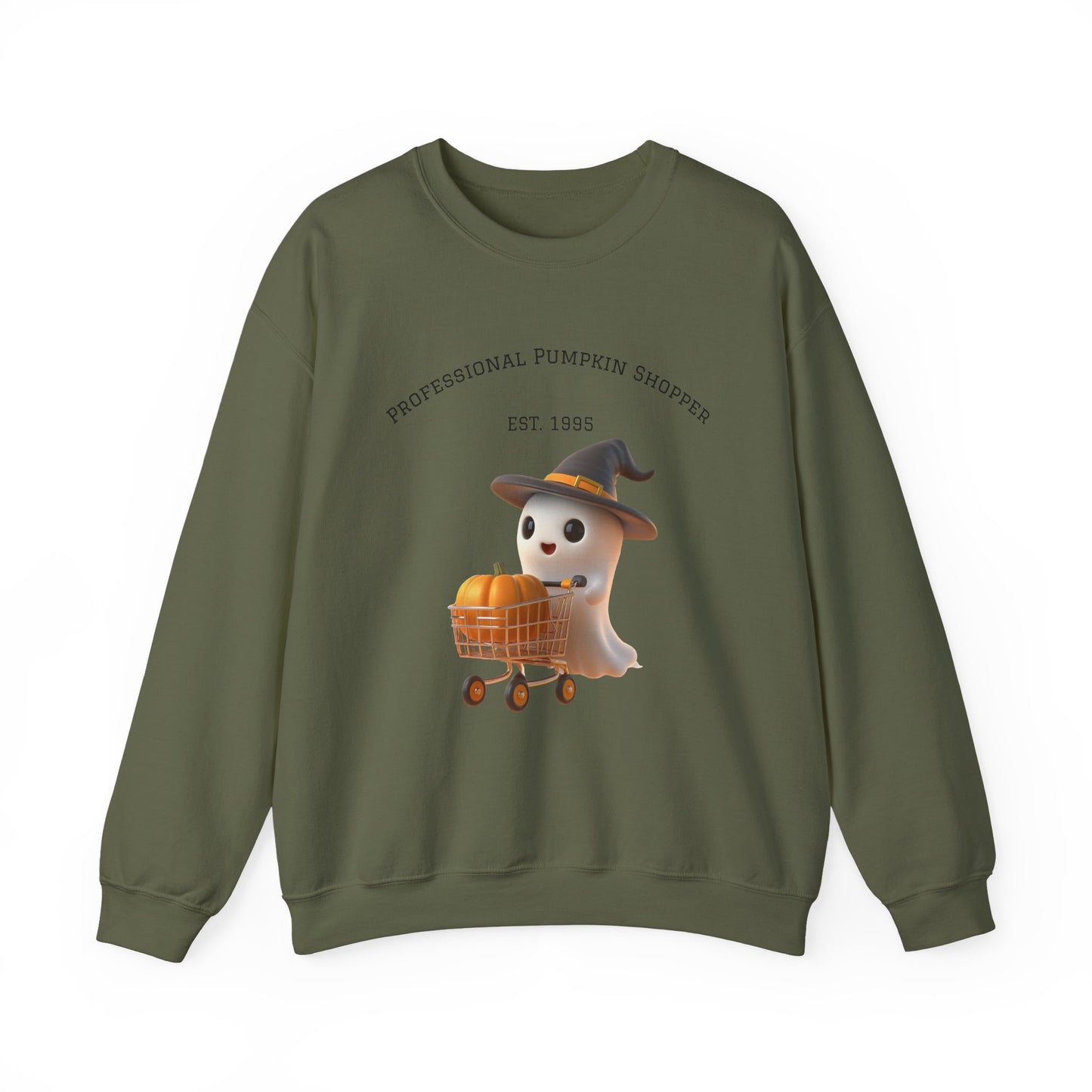 Cute Halloween Ghost Shopper Sweatshirt - Professional Pumpkin Shopper, Cozy Fall Apparel, Unisex Sweatshirt, Halloween Gift, Seasonal Fashion