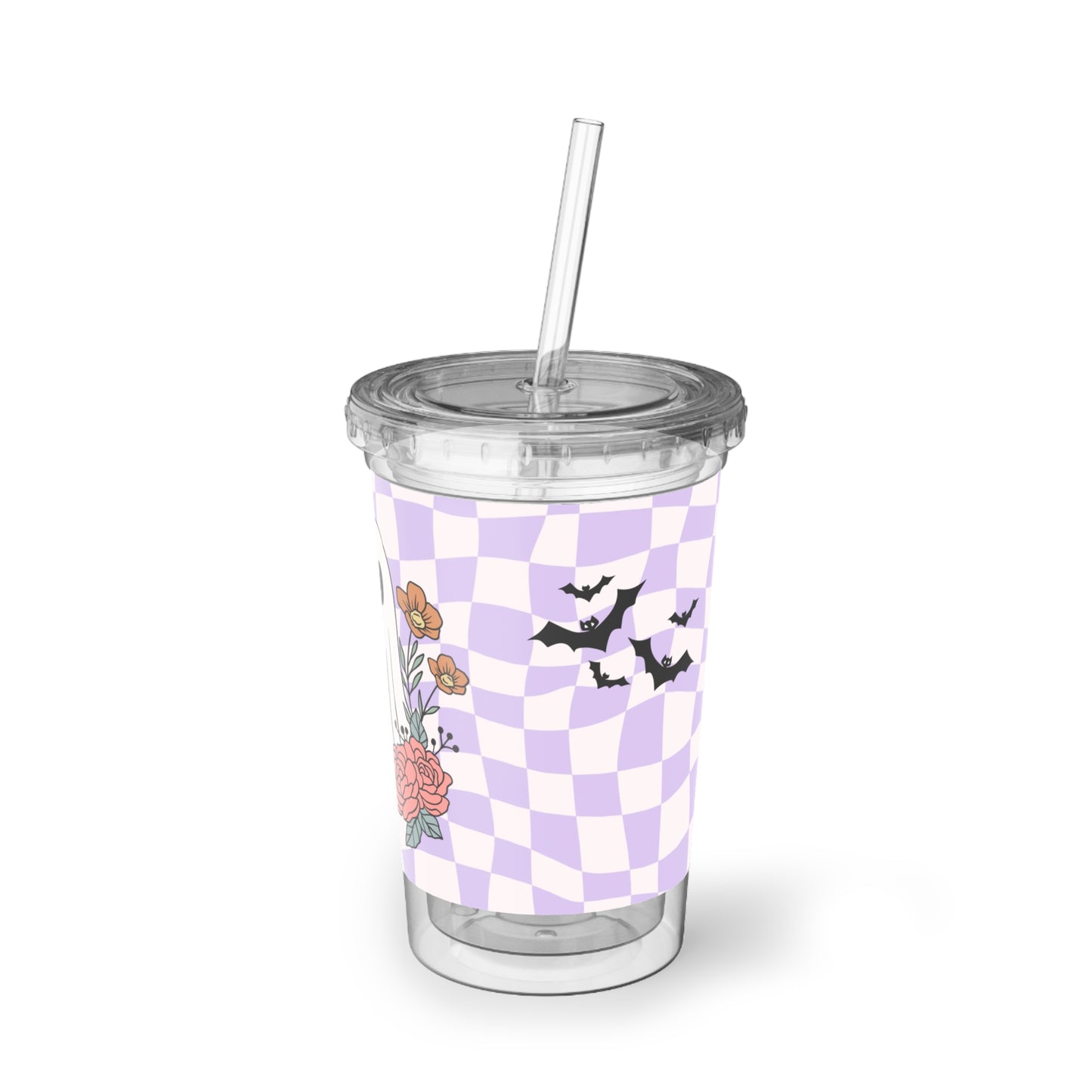 Charming Ghost Acrylic Cup, Cute Drinkware, Floral Travel Tumbler, Halloween Cup, Gift for Ghoulish Friends
