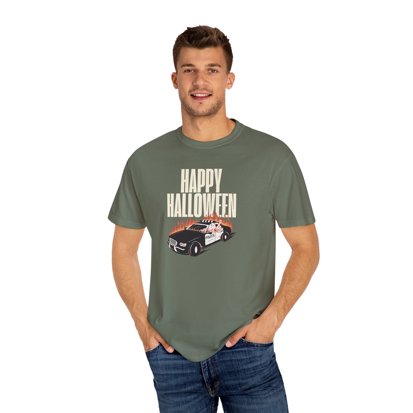 Halloween Car Graphic T-shirt, Unisex Spooky Tee, Fall Fashion, Halloween Costume, Retro Style Shirt, Gift for Halloween Lovers