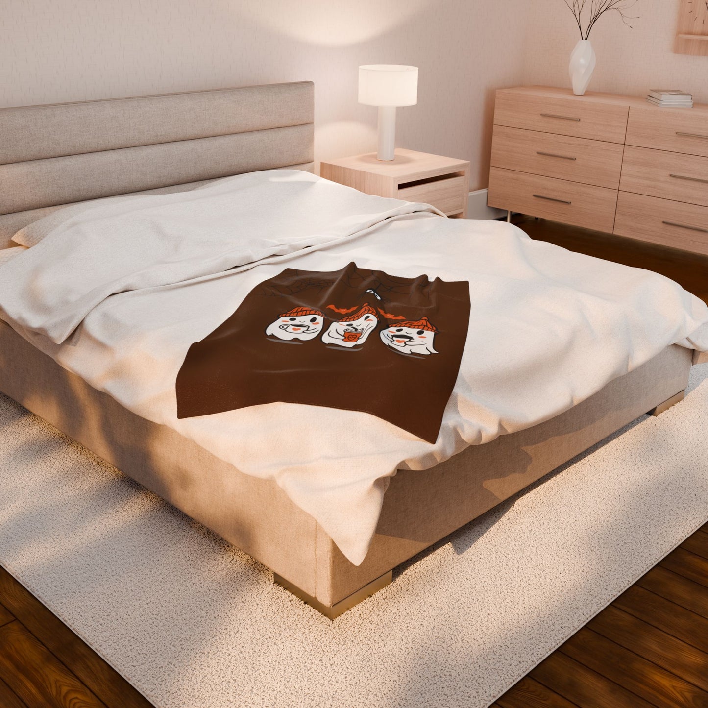 Cute Halloween Ghosts Velveteen Plush Blanket | Cozy Throw for Fall, Indoor Decor, Gift for Kids, Halloween Decor, Ghost Lover