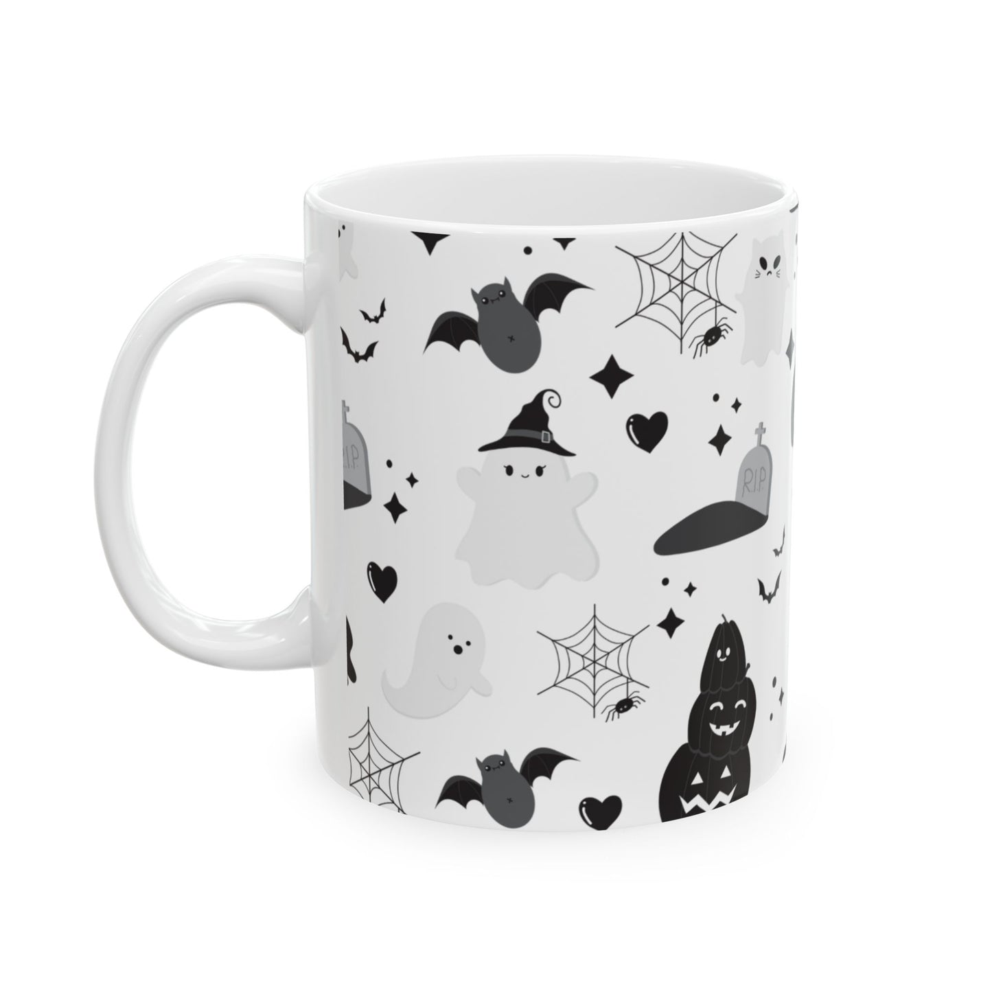Spooky Cat Ceramic Mug - Halloween Drinkware, Black Cat Mug, Cute Ghost Cup, Halloween Gift, Witchy Coffee Mug