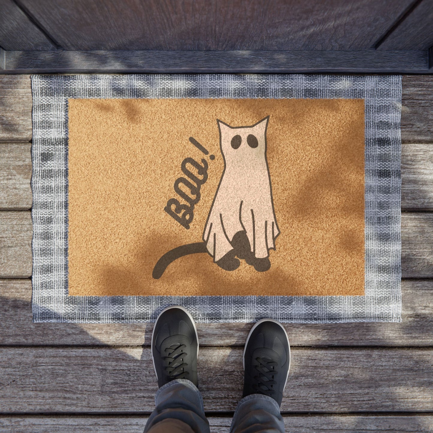 Cat Ghost Doormat | Halloween Cat Mat, Funny Welcome Mat, Trick or Treat Entrance Decor, Pet Lover Gift, Spooky Home Decor