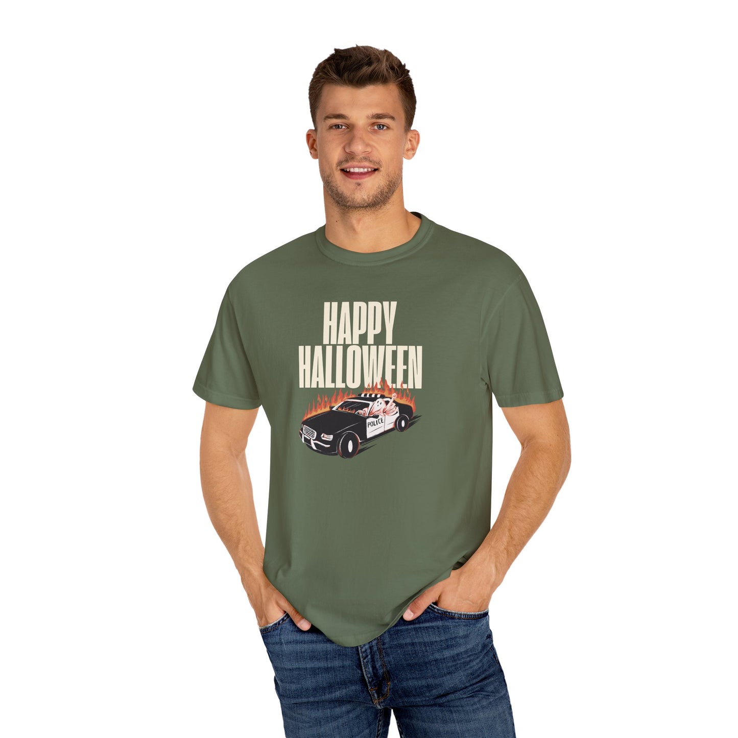 Halloween Car Graphic T-shirt, Unisex Spooky Tee, Fall Fashion, Halloween Costume, Retro Style Shirt, Gift for Halloween Lovers