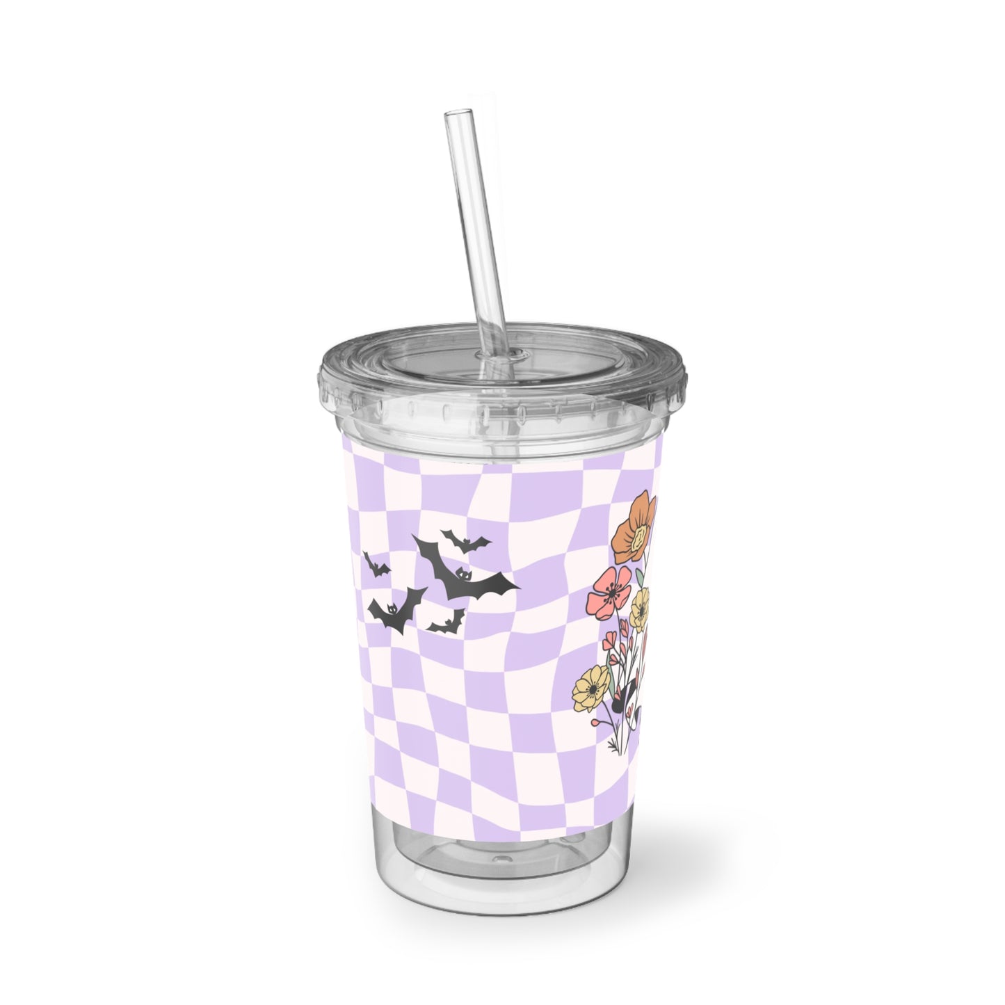 Charming Ghost Acrylic Cup, Cute Drinkware, Floral Travel Tumbler, Halloween Cup, Gift for Ghoulish Friends