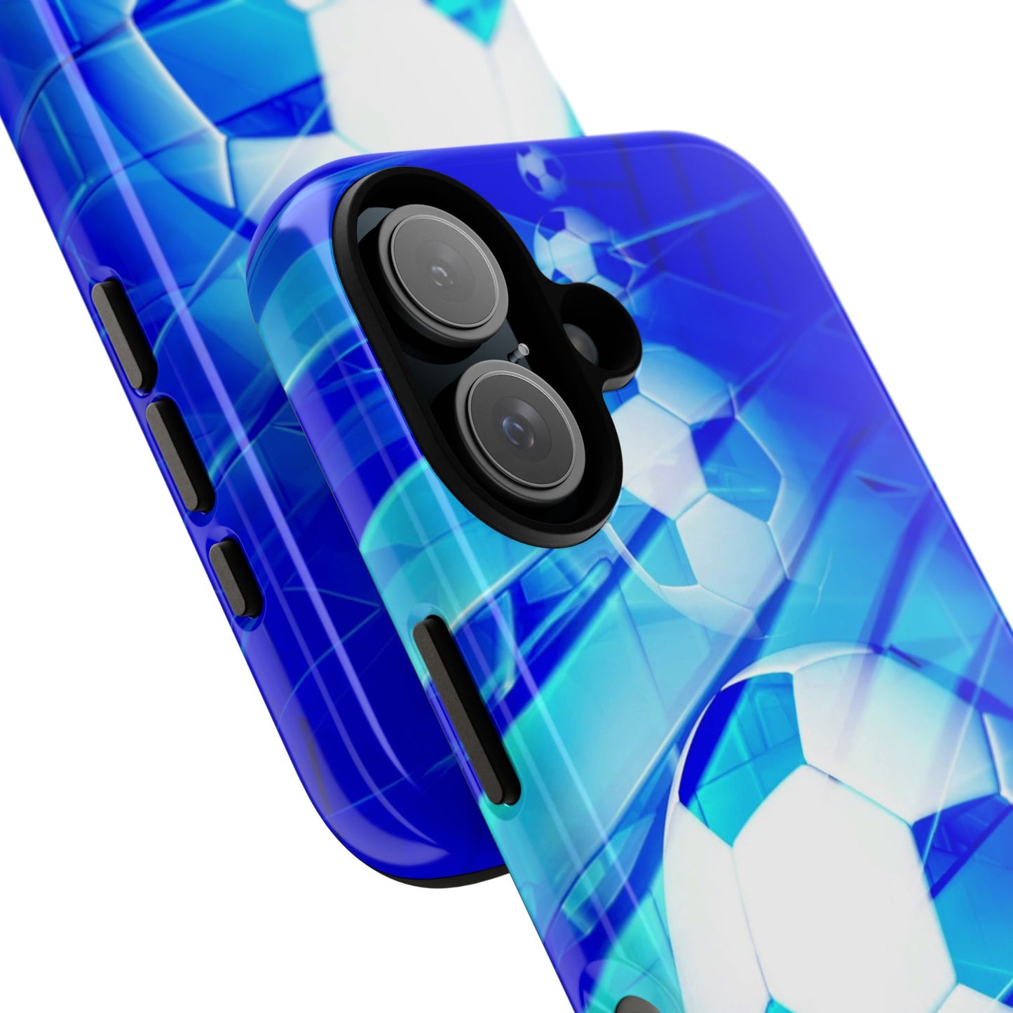 Soccer Phone Case with Tough Design, Blue Soccer Graphic Cover, Sporty Gift, Athletic Accessory, Youthful Decor, Durable Protection