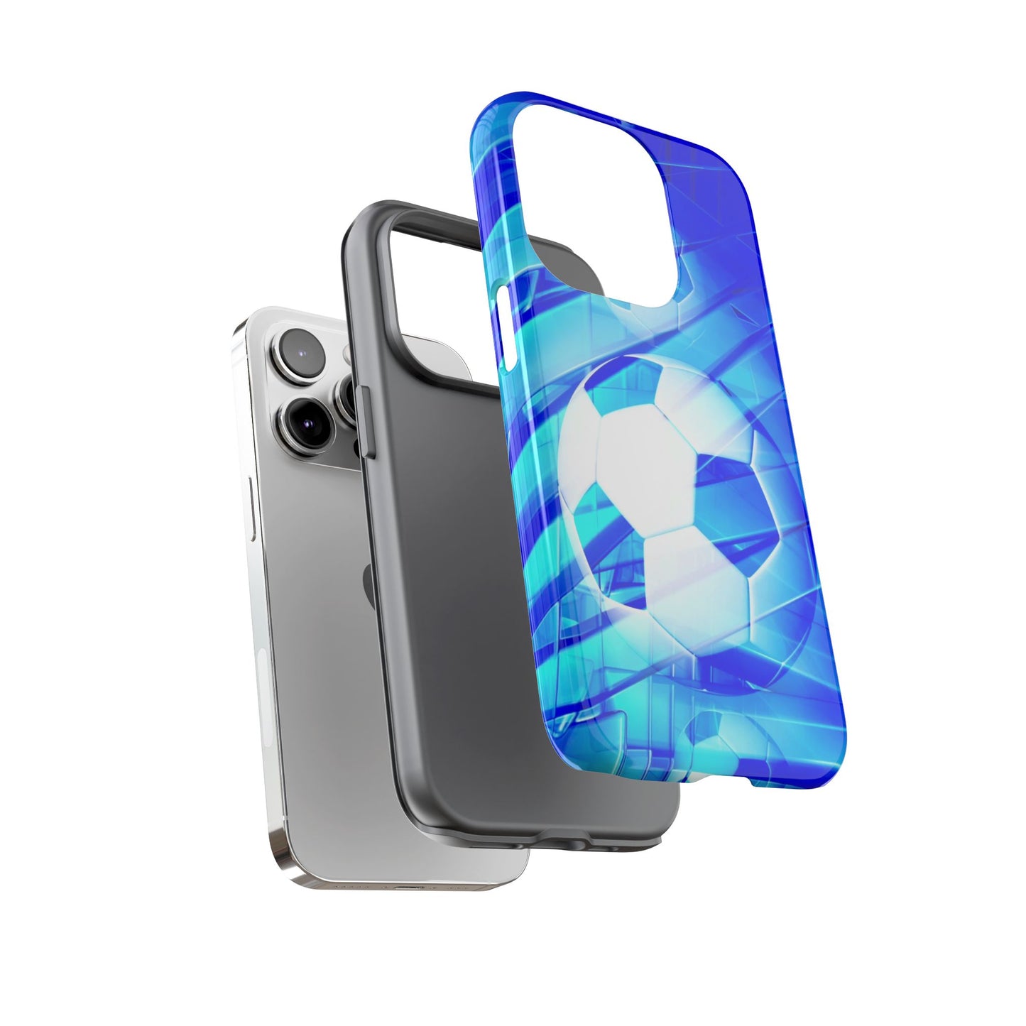 Soccer Phone Case with Tough Design, Blue Soccer Graphic Cover, Sporty Gift, Athletic Accessory, Youthful Decor, Durable Protection