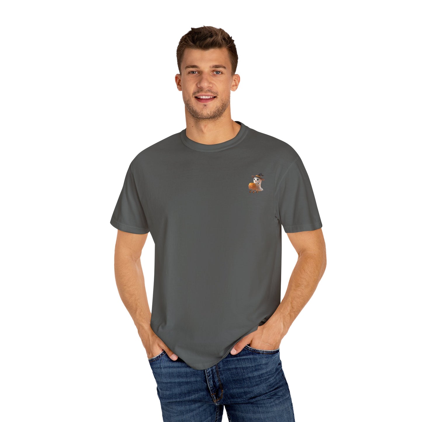 Casual Unisex Garment-Dyed T-Shirt, Ghost Shopping Trendy Graphic Tee for Everyday Wear, Summer Fashion, Gift for Him/Her