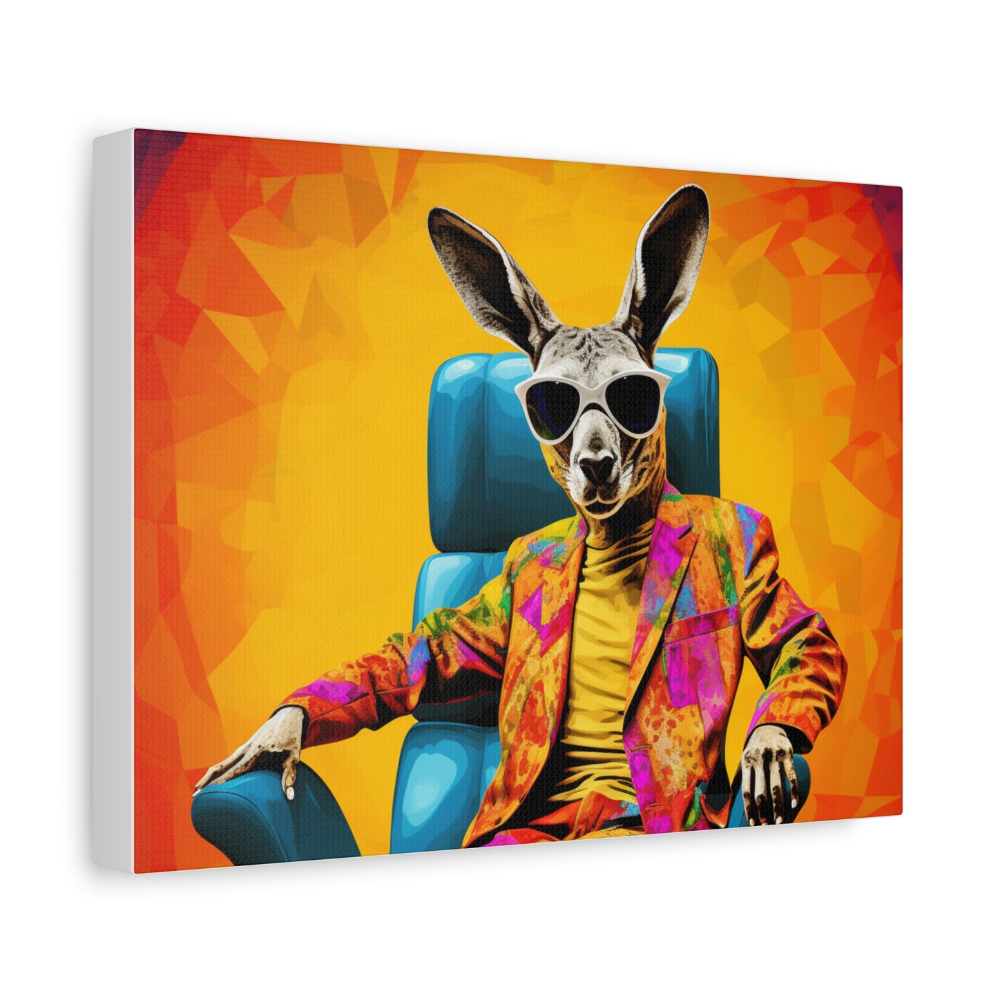 Colorful Kangaroo Wall Art - Retro Stretched Canvas