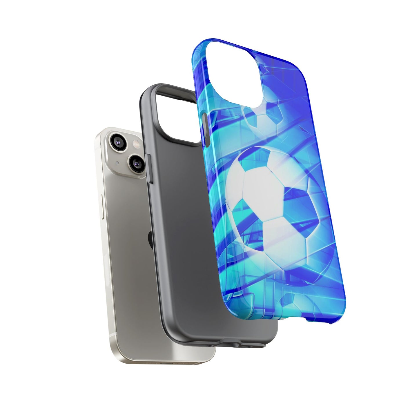Soccer Phone Case with Tough Design, Blue Soccer Graphic Cover, Sporty Gift, Athletic Accessory, Youthful Decor, Durable Protection