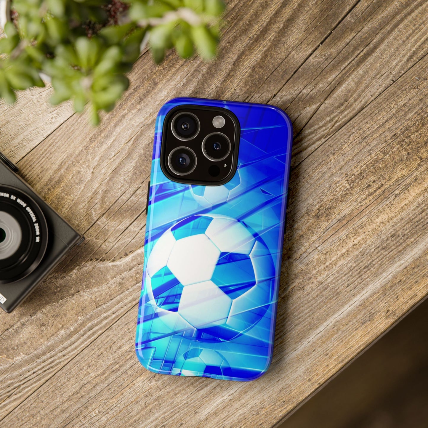 Soccer Phone Case with Tough Design, Blue Soccer Graphic Cover, Sporty Gift, Athletic Accessory, Youthful Decor, Durable Protection