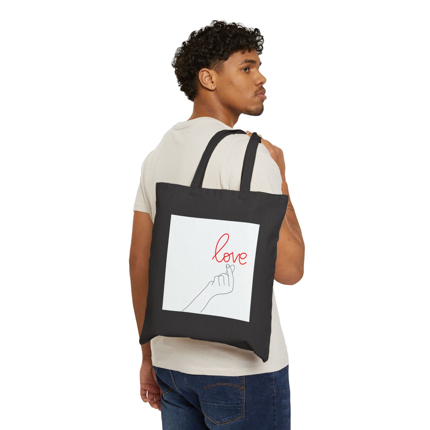 Love Hand Illustration Cotton Canvas Tote Bag