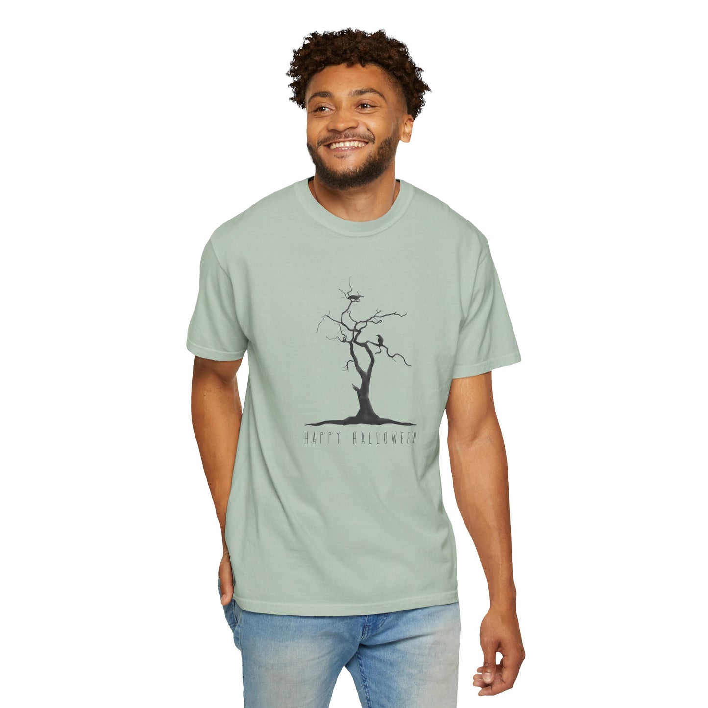 Garment-Dyed T-Shirt with Minimalist Tree Design, Unisex Nature Tee, Eco-Friendly Gift, Casual Wear, Sustainable Fashion