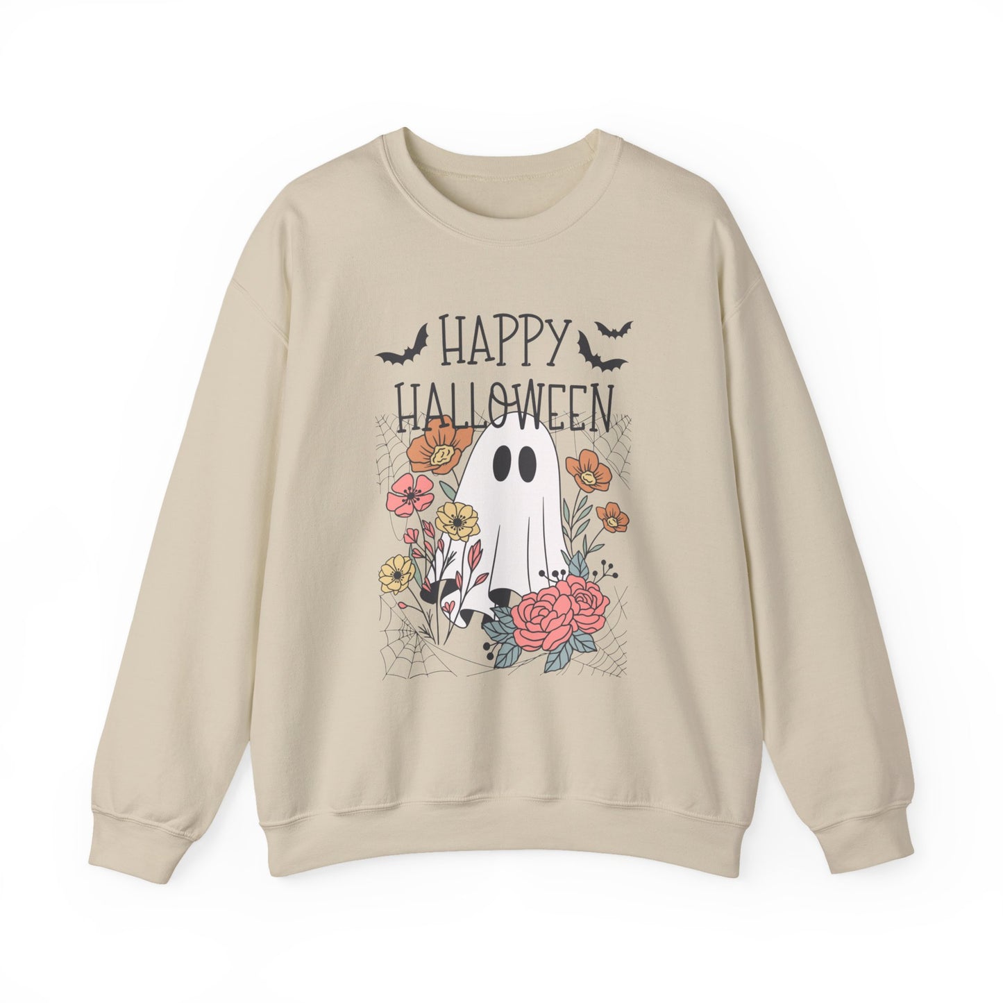 Happy Halloween Ghost Sweatshirt, Unisex Crewneck, Cozy Fall Apparel, Perfect Halloween Gift, Autumn Fashion, Spooky Season