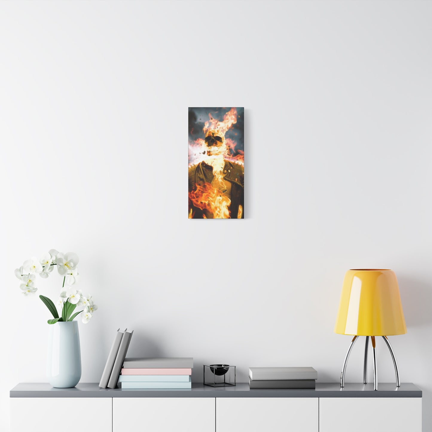 Canvas Wall Art - Flaming Ghost Rider Print, Perfect for Halloween Decor, Gift for Horror Fans, Unique Gift for Home