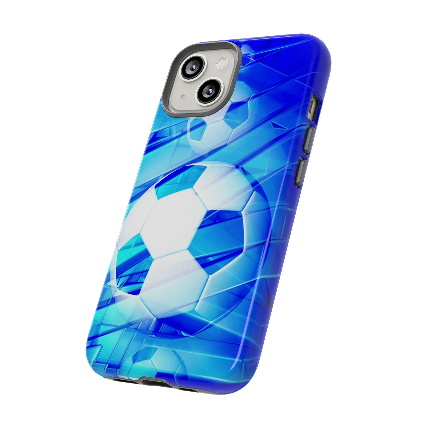 Soccer Phone Case with Tough Design, Blue Soccer Graphic Cover, Sporty Gift, Athletic Accessory, Youthful Decor, Durable Protection