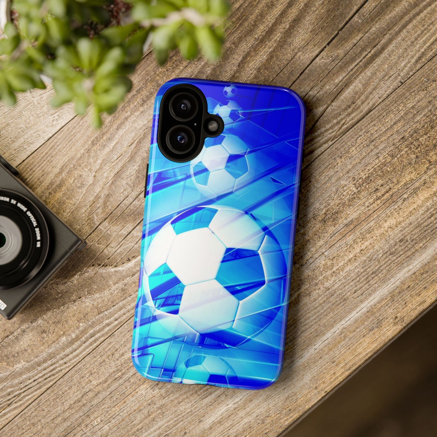 Soccer Phone Case with Tough Design, Blue Soccer Graphic Cover, Sporty Gift, Athletic Accessory, Youthful Decor, Durable Protection