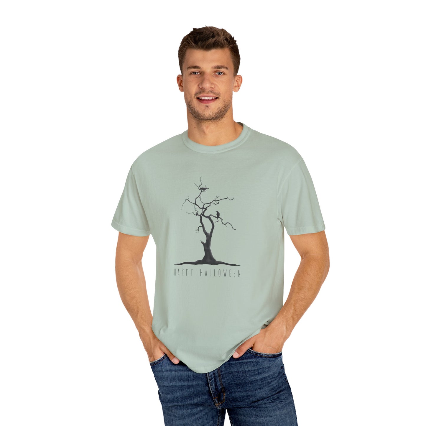 Garment-Dyed T-Shirt with Minimalist Tree Design, Unisex Nature Tee, Eco-Friendly Gift, Casual Wear, Sustainable Fashion