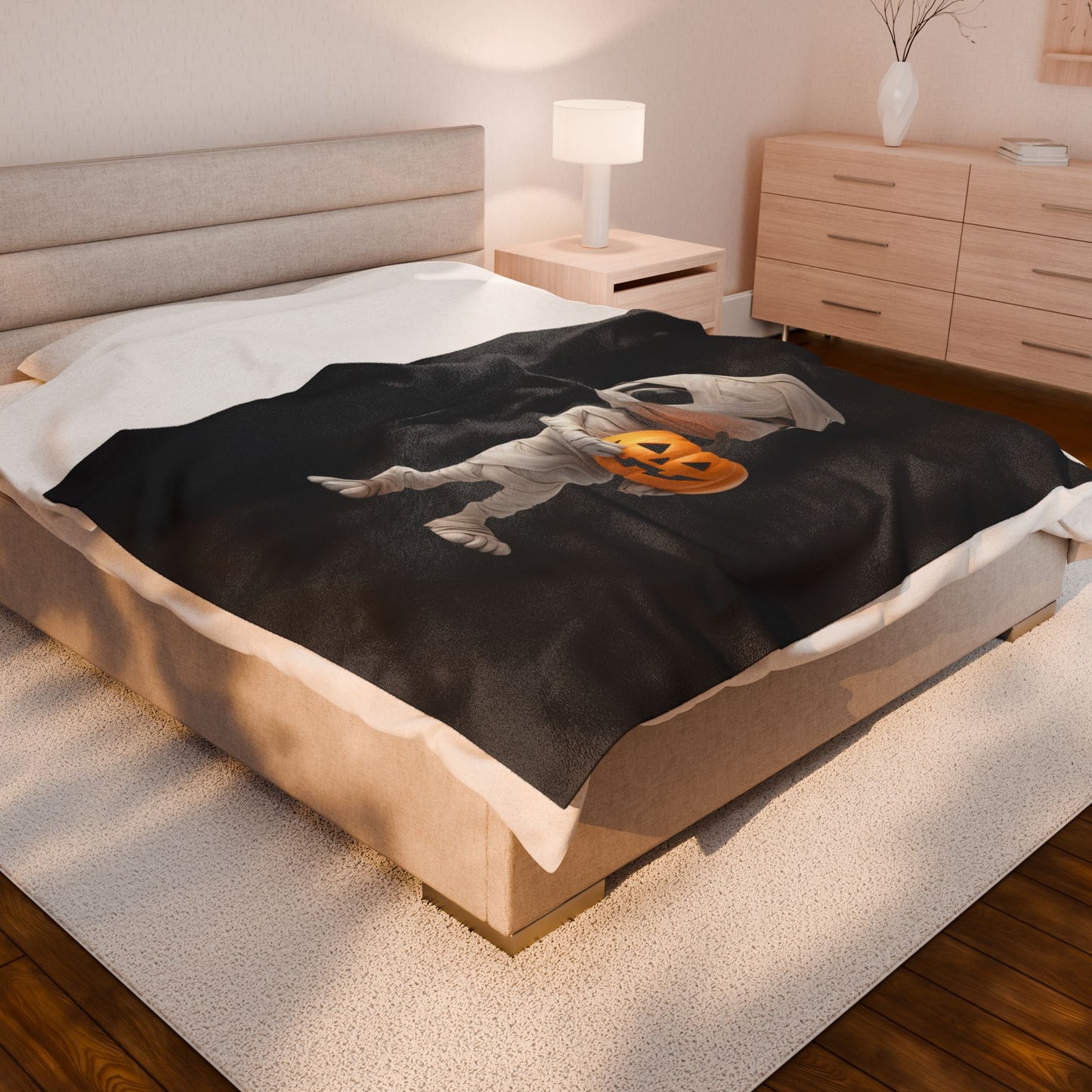 Mummy Pumpkin Halloween Blanket | Cozy Velveteen Plush Throw for Fall, Trick or Treat, Spooky Decor, Kid's Room, Halloween Gift