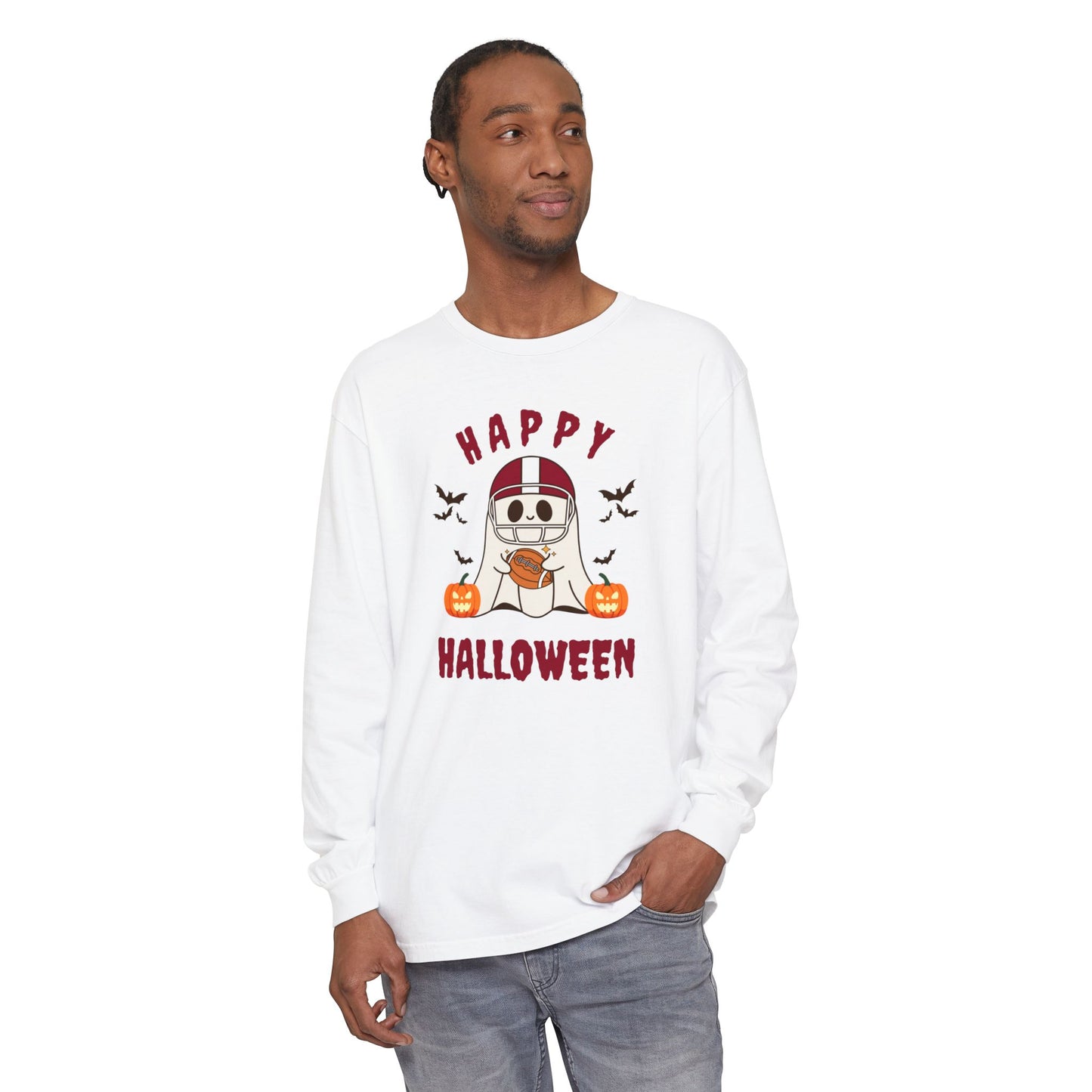 Halloween Unisex Long Sleeve T-Shirt, Cute Ghost Tee, Seasonal Apparel, Casual Halloween Outfit, Trick or Treat Shirt, October Fashion