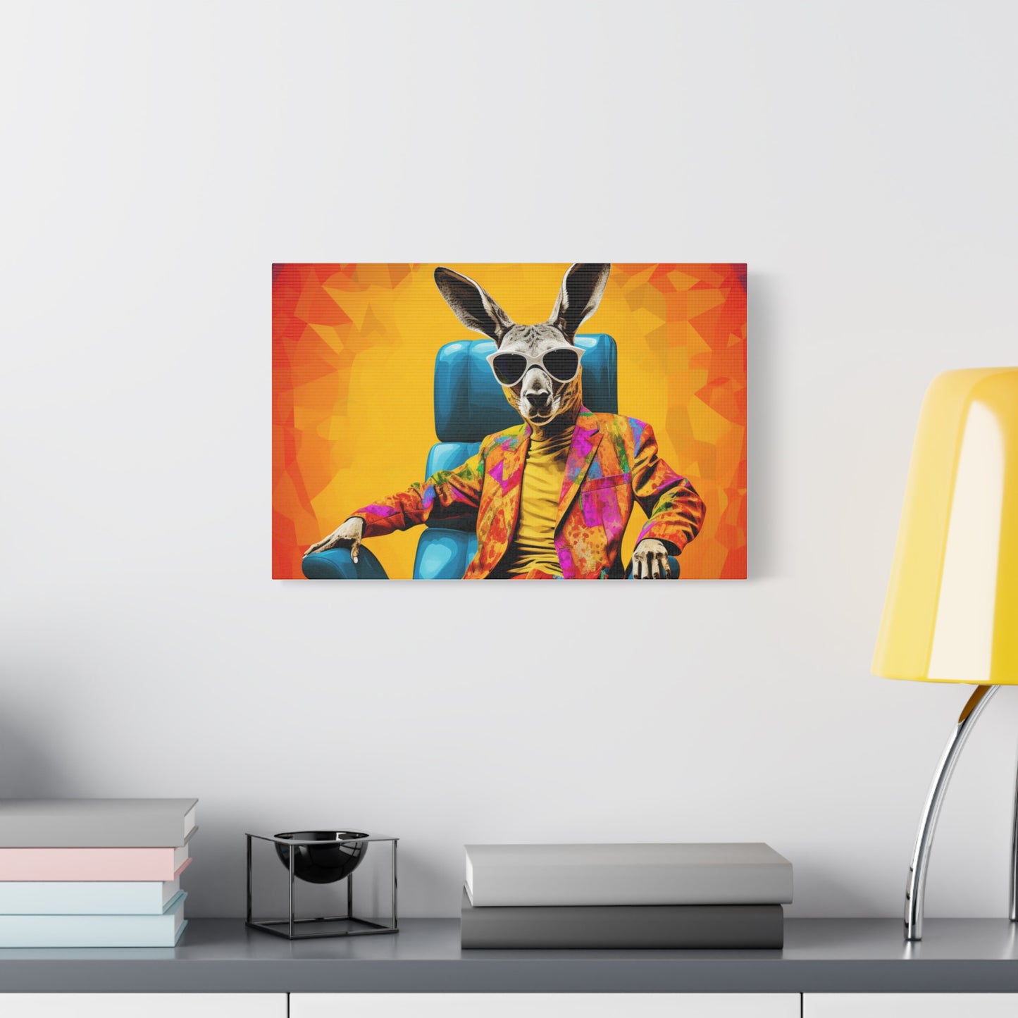 Colorful Kangaroo Wall Art - Retro Stretched Canvas
