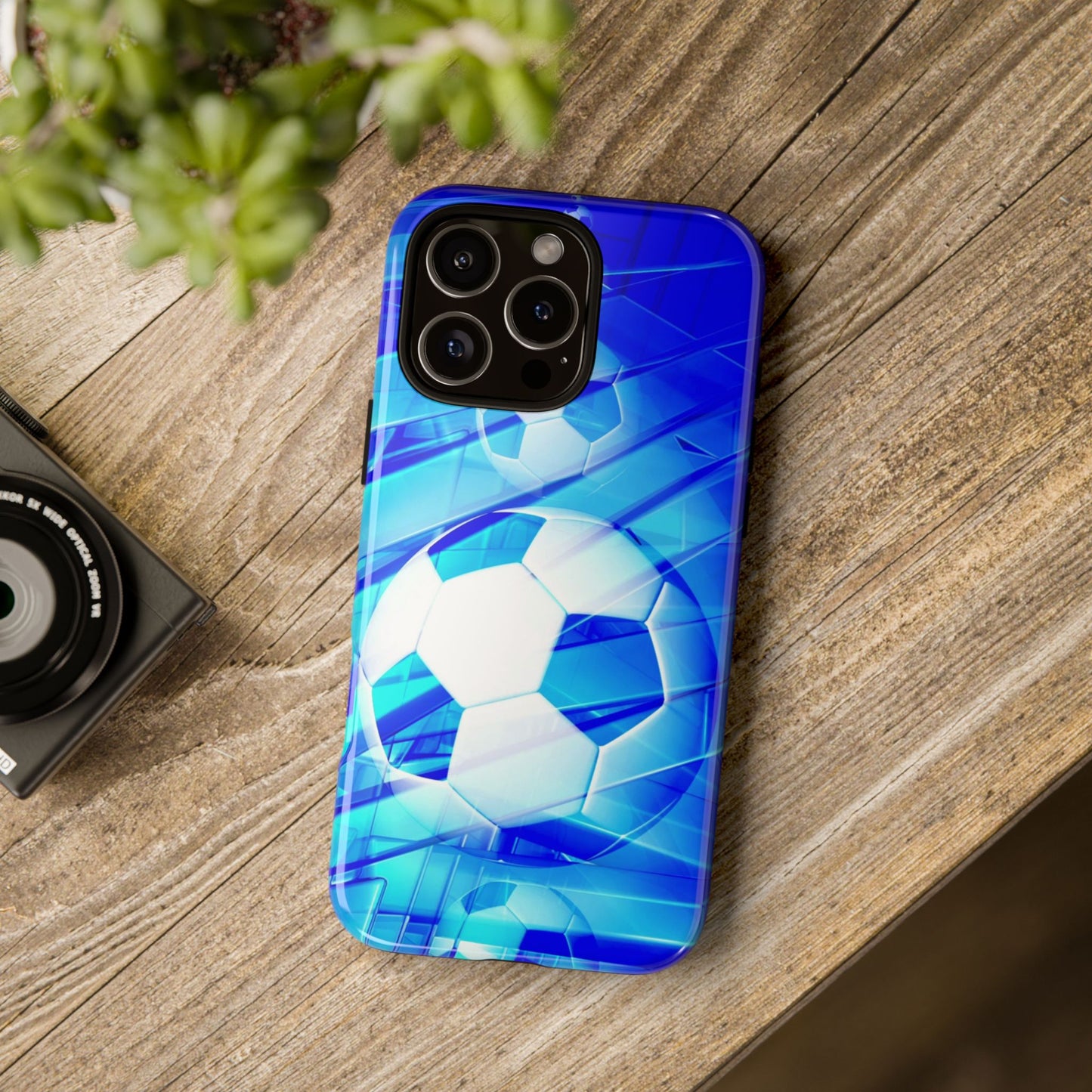 Soccer Phone Case with Tough Design, Blue Soccer Graphic Cover, Sporty Gift, Athletic Accessory, Youthful Decor, Durable Protection