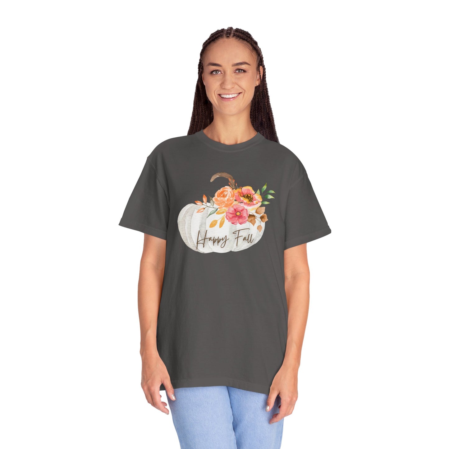 Happy Fall Pumpkin T-Shirt | Unisex Garment-Dyed Tee for Autumn, Thanksgiving, Fall Fashion, Pumpkin Lovers, Seasonal Style