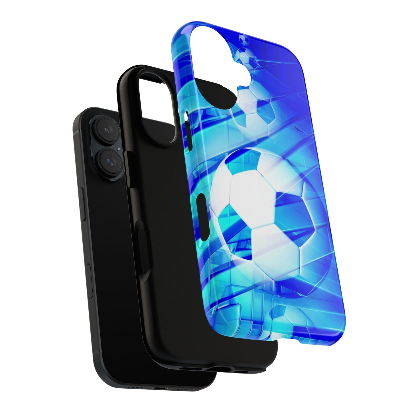 Soccer Phone Case with Tough Design, Blue Soccer Graphic Cover, Sporty Gift, Athletic Accessory, Youthful Decor, Durable Protection