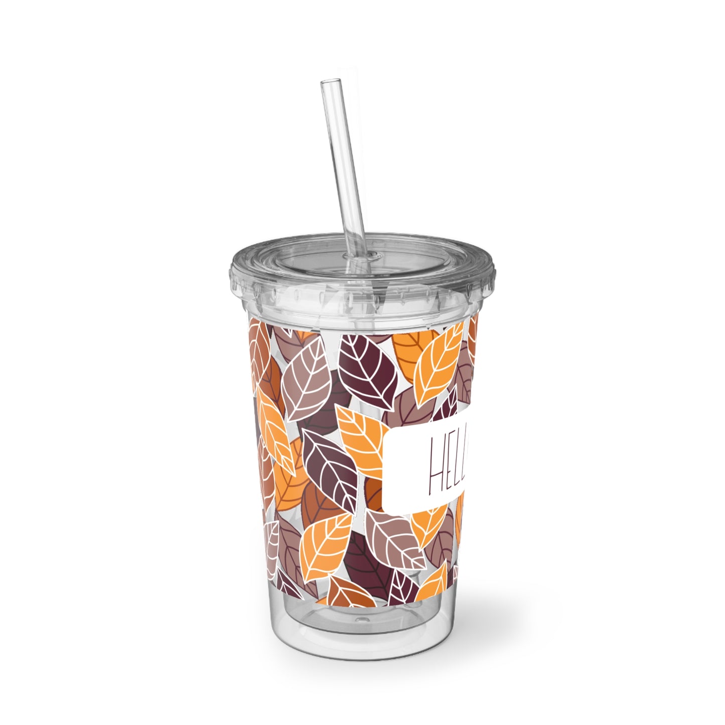 Fall Leaf Acrylic Cup with Straw, Seasonal Drinkware, Hello Fall Tumbler, Coffee and Tea Cup, Autumnal Gift, Customizable Cup