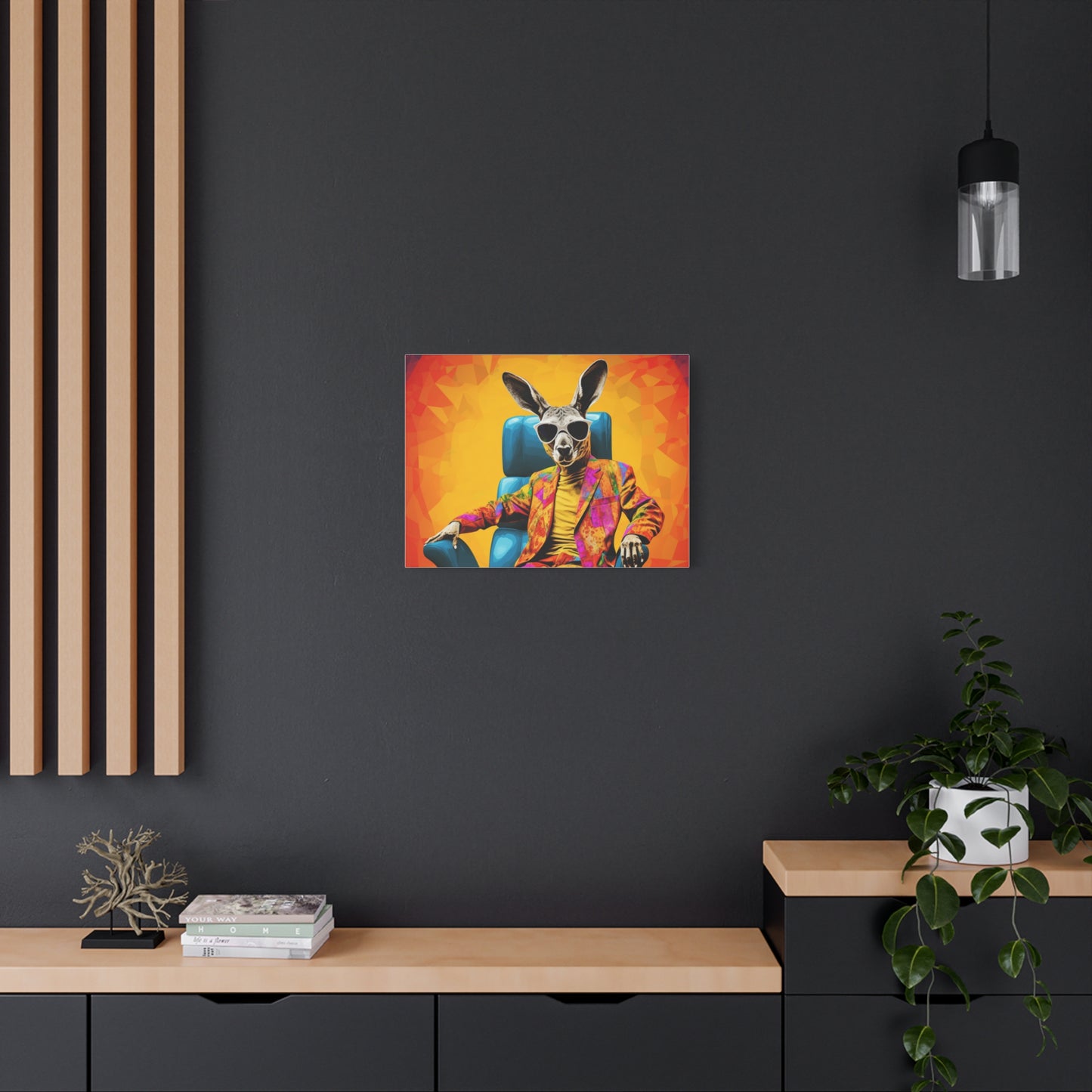 Colorful Kangaroo Wall Art - Retro Stretched Canvas